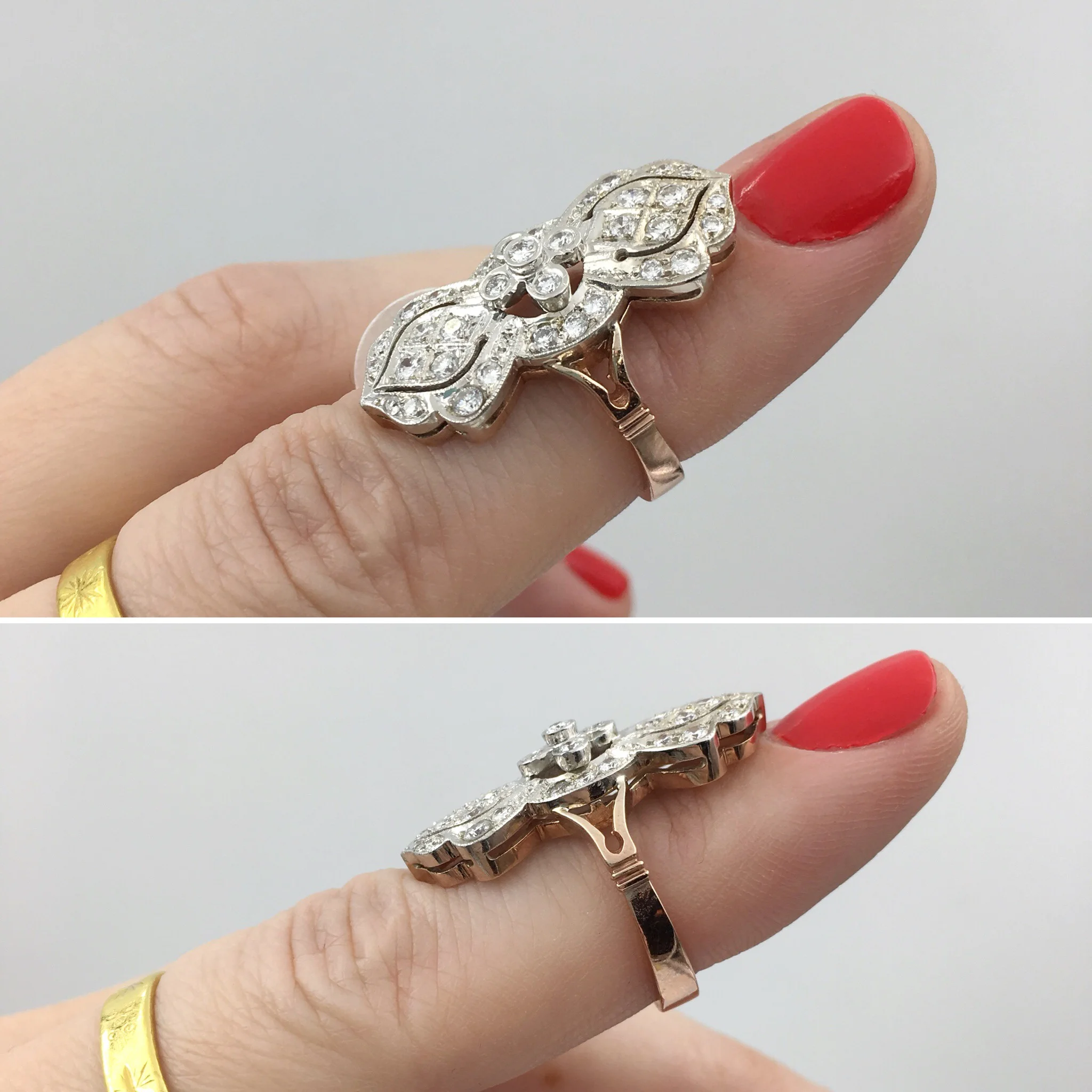 Rose gold diamond dinner ring Reverie estate jewelry NYC