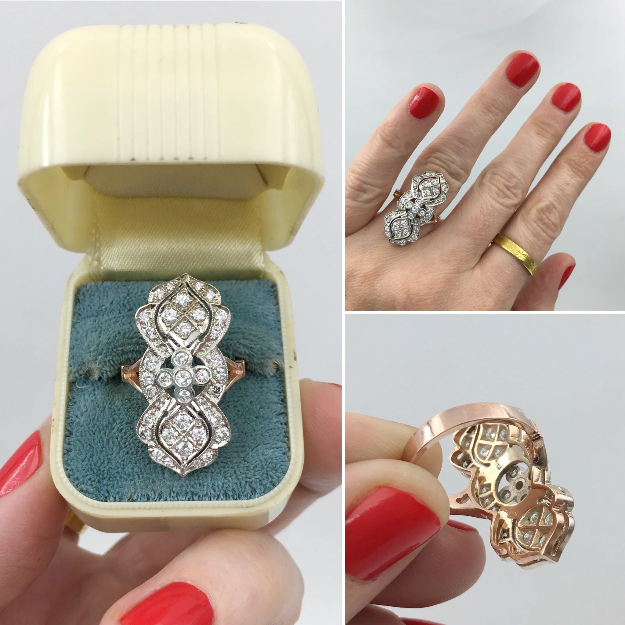 Rose gold diamond dinner ring Reverie estate jewelry NYC