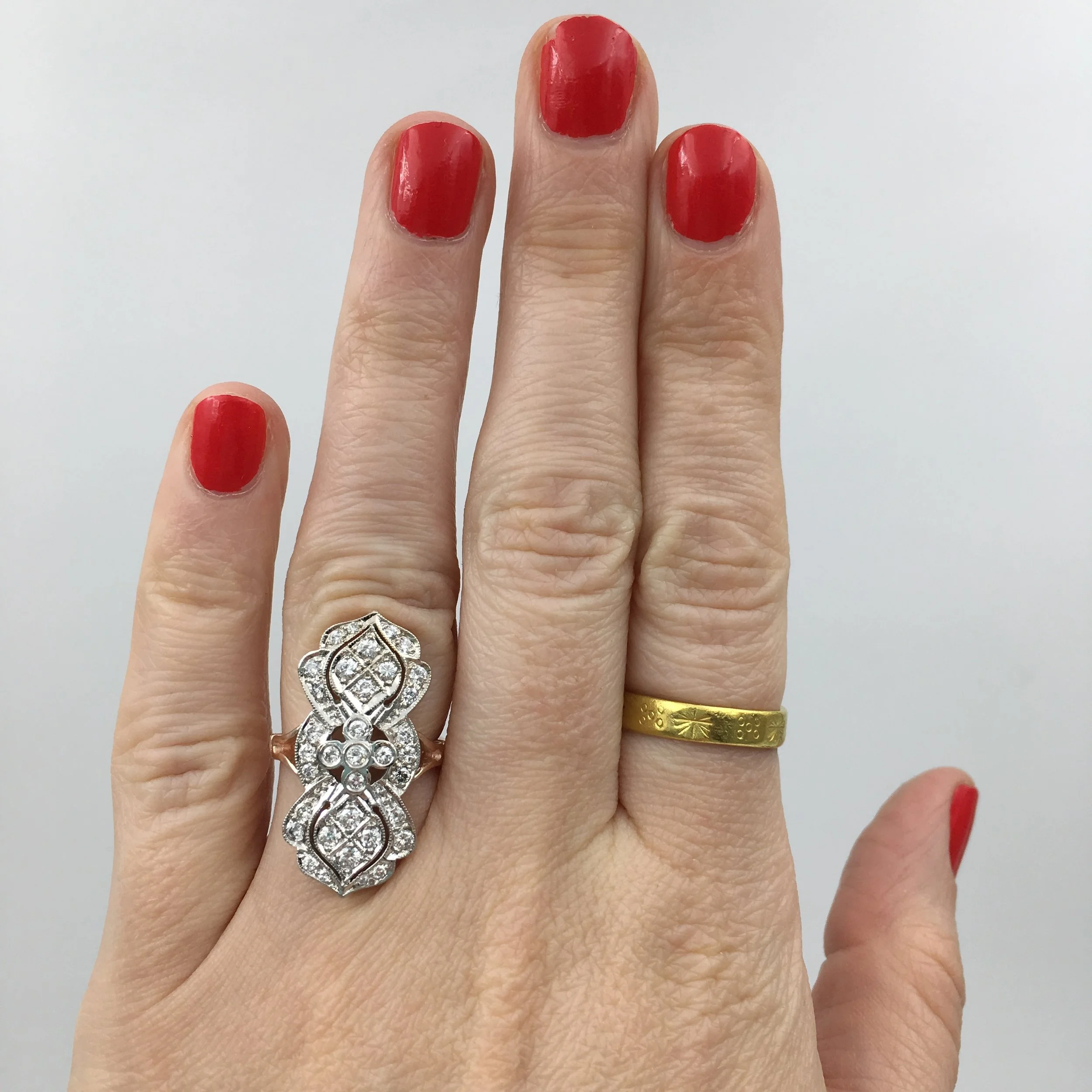 Rose gold diamond dinner ring Reverie estate jewelry NYC