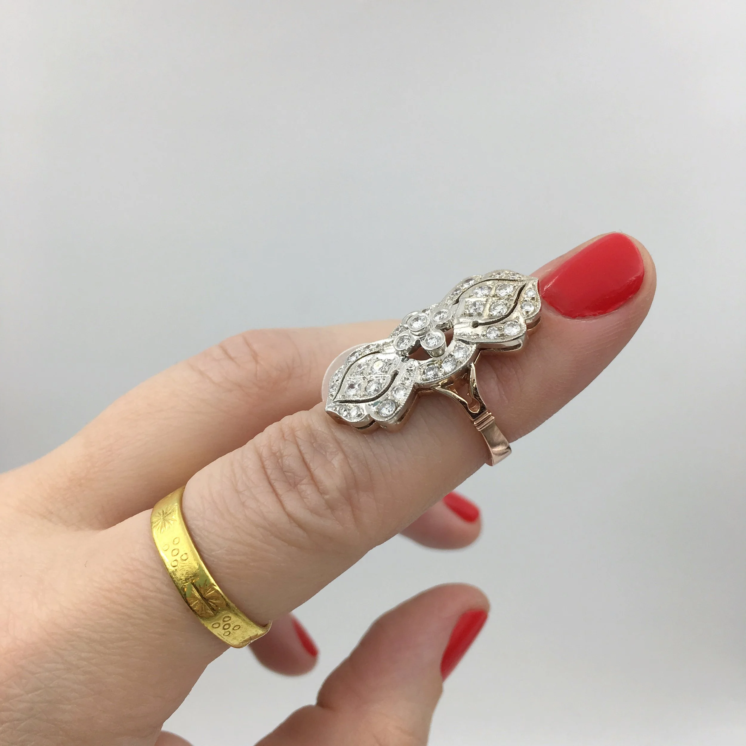 Rose gold diamond dinner ring Reverie estate jewelry NYC