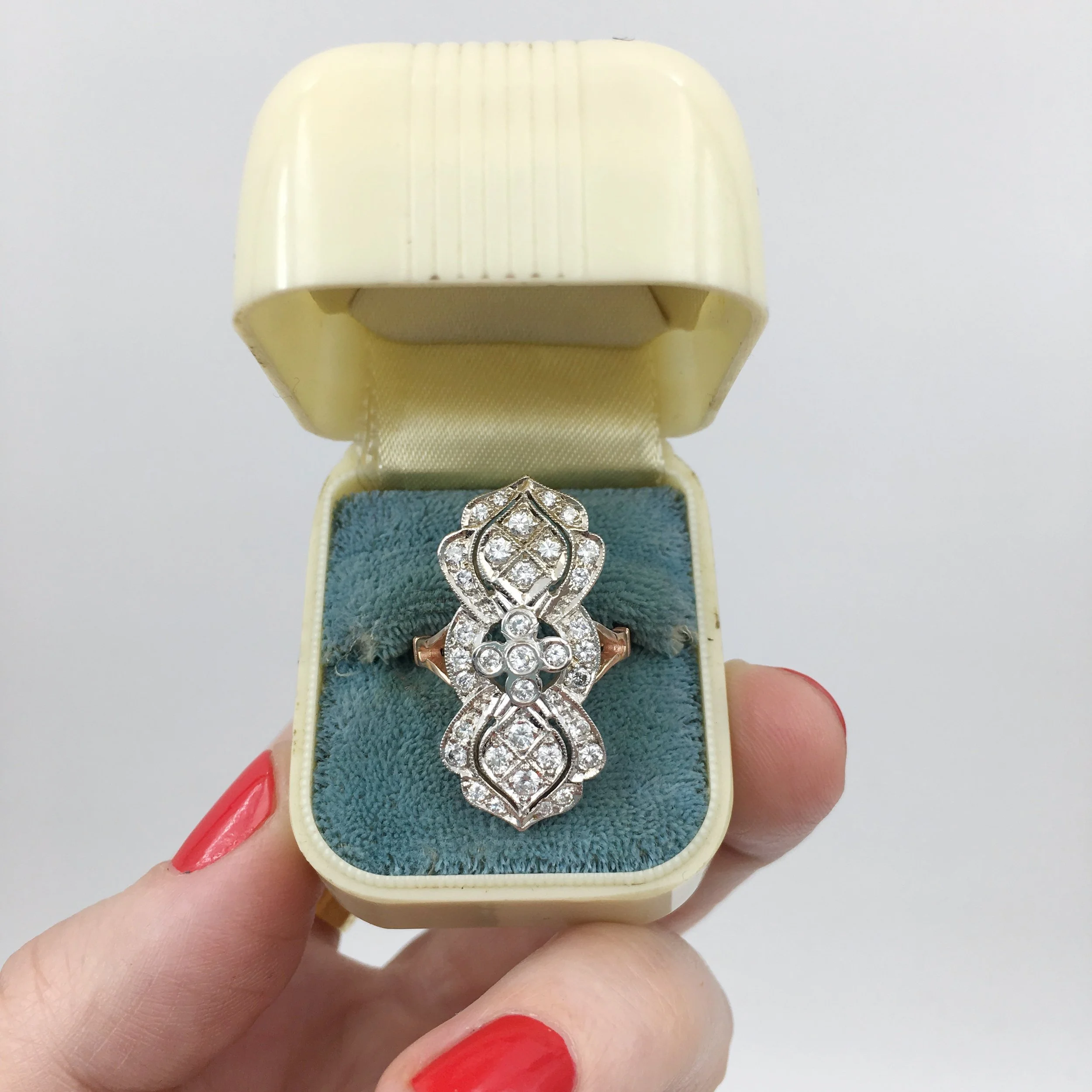Rose gold diamond dinner ring Reverie estate jewelry NYC