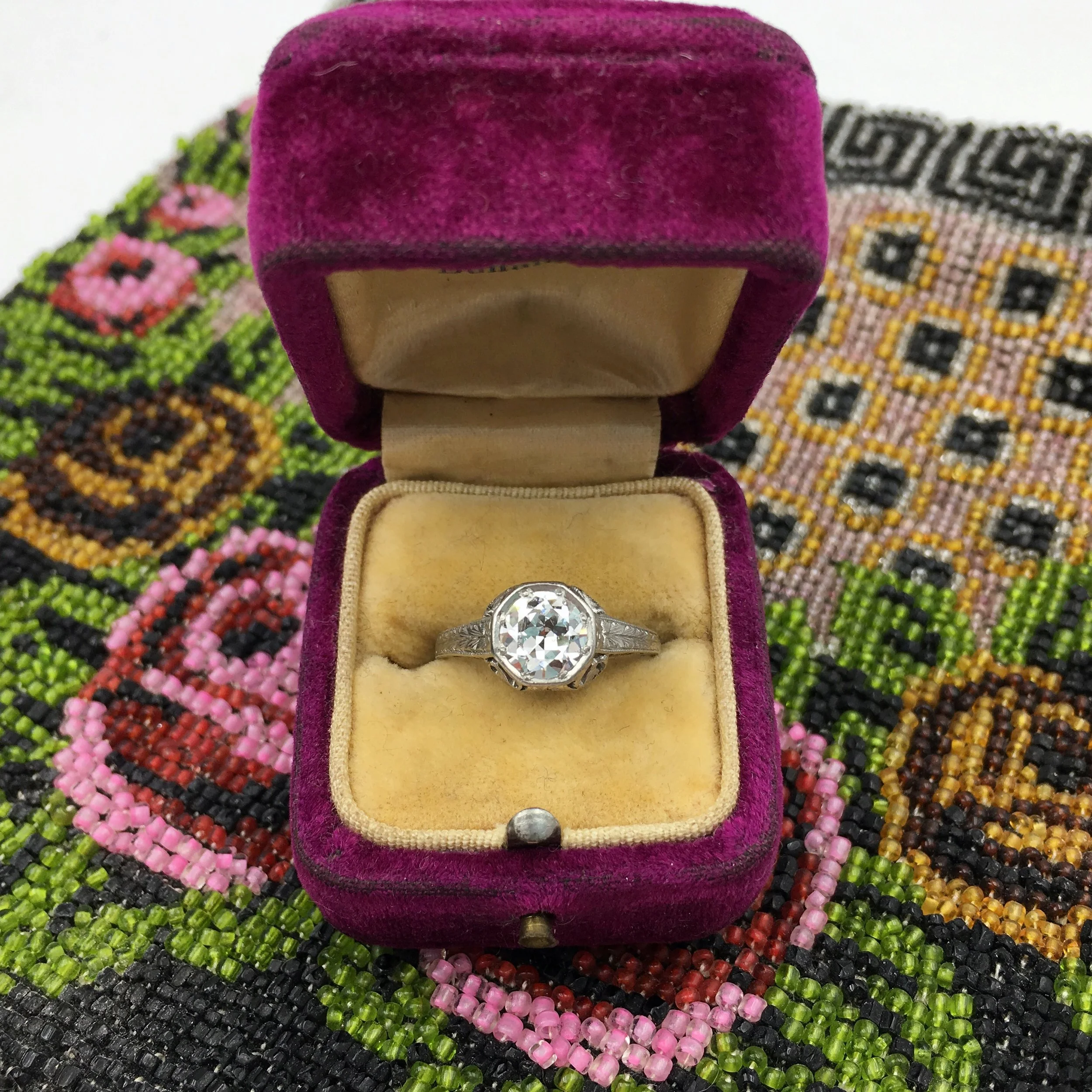 Art Deco diamond solitaire engagement ring Reverie estate jewelry NYC