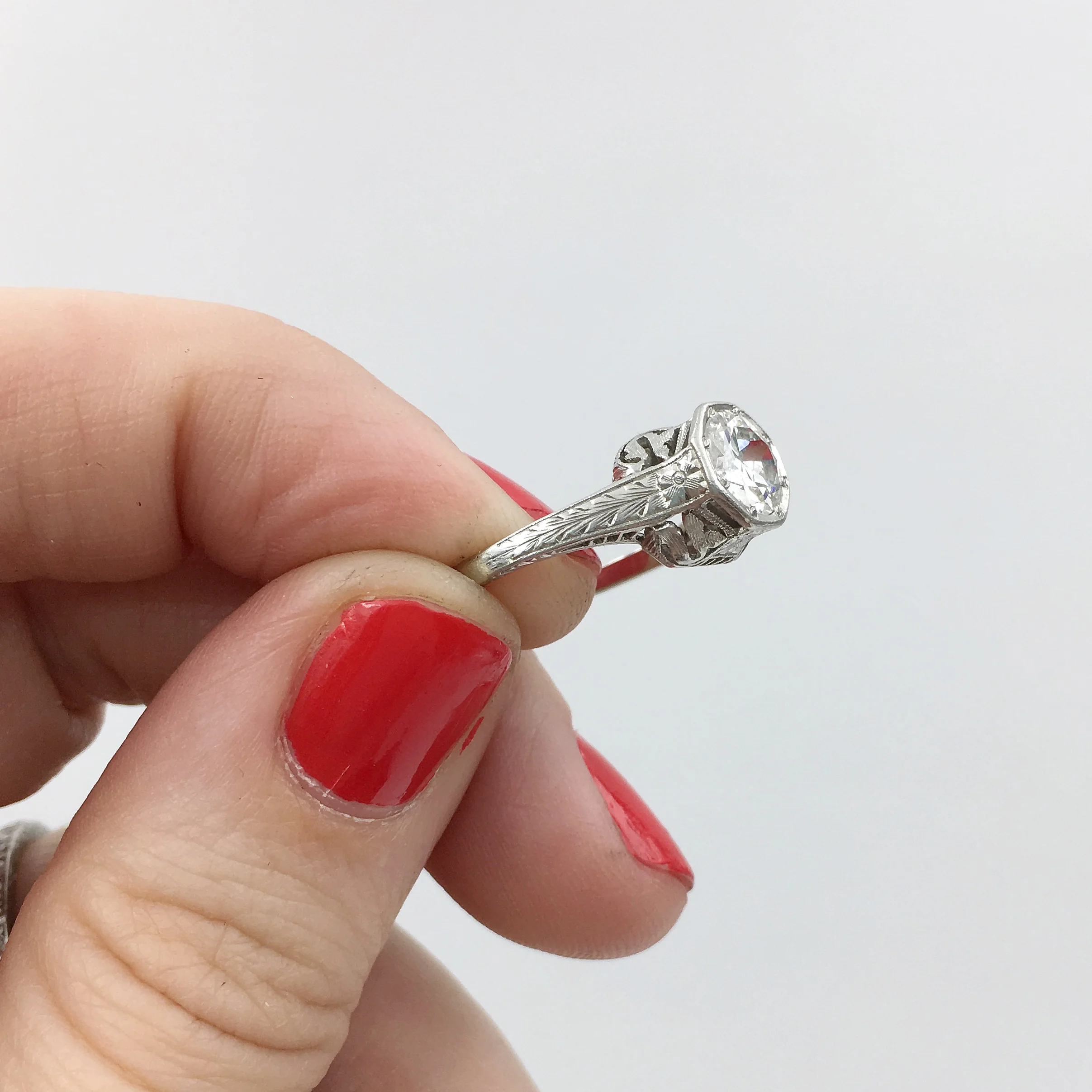 Art Deco diamond solitaire engagement ring Reverie estate jewelry NYC