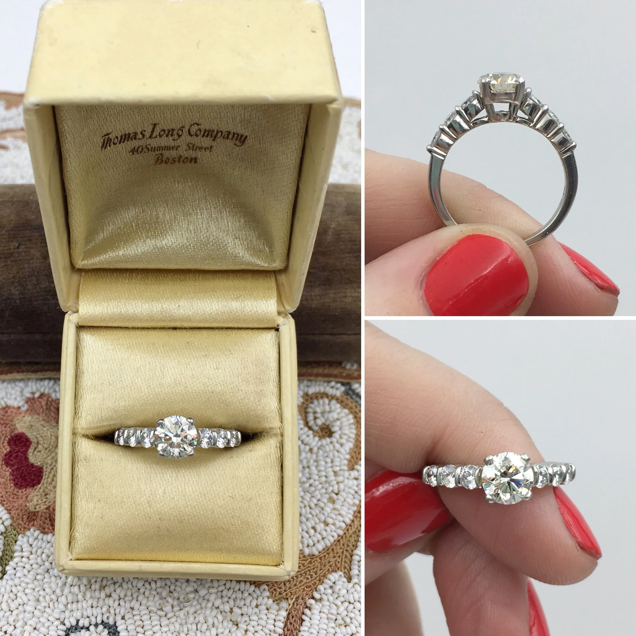 Platinum gemlok diamond engagment ring Reverie estate jewelry NYC