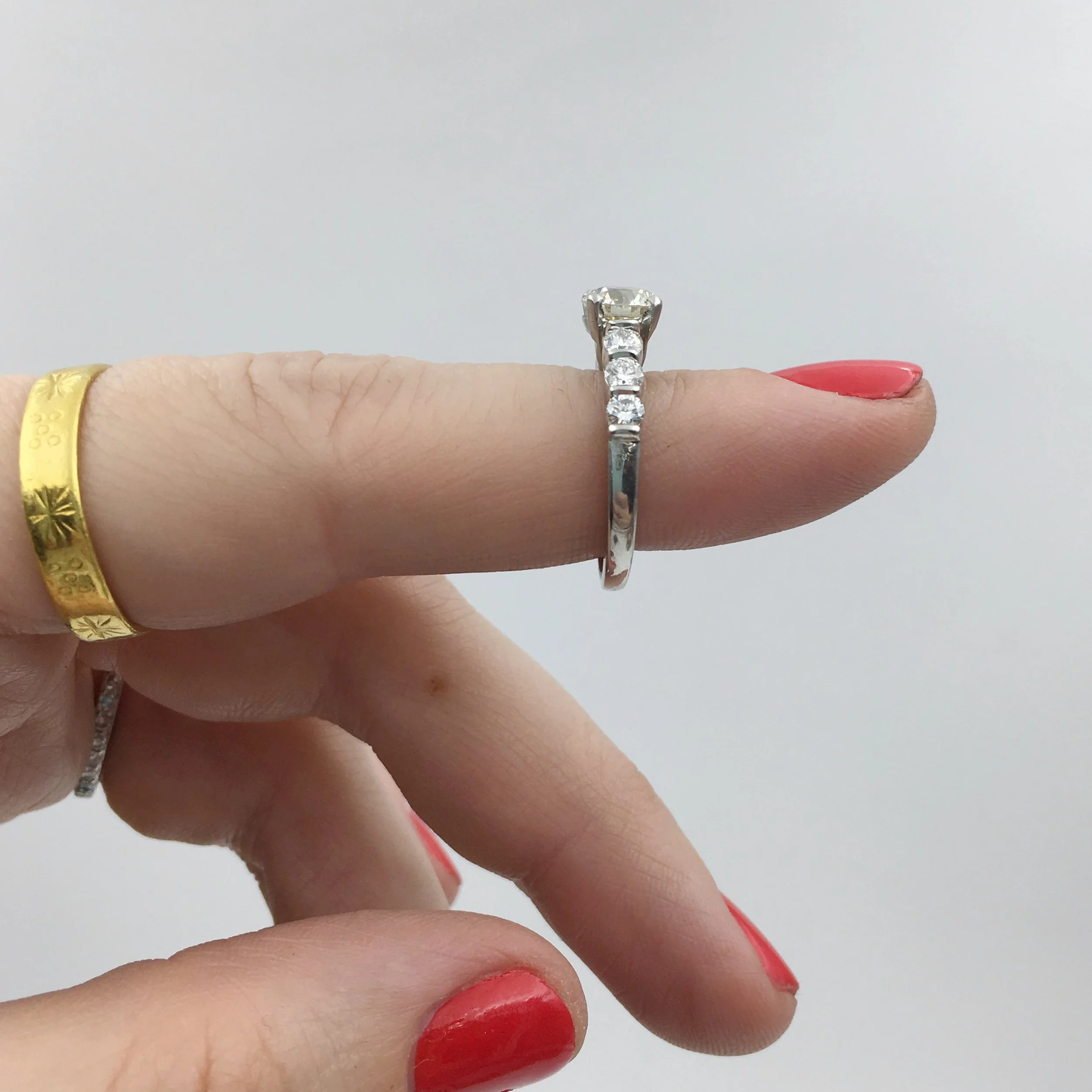 Platinum gemlok diamond engagment ring Reverie estate jewelry NYC