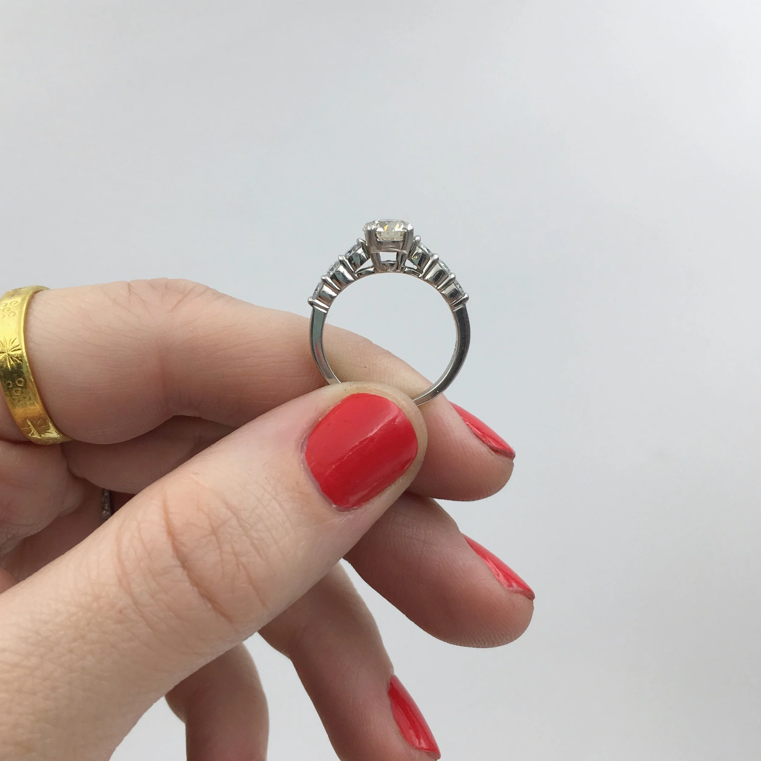 Platinum gemlok diamond engagment ring Reverie estate jewelry NYC