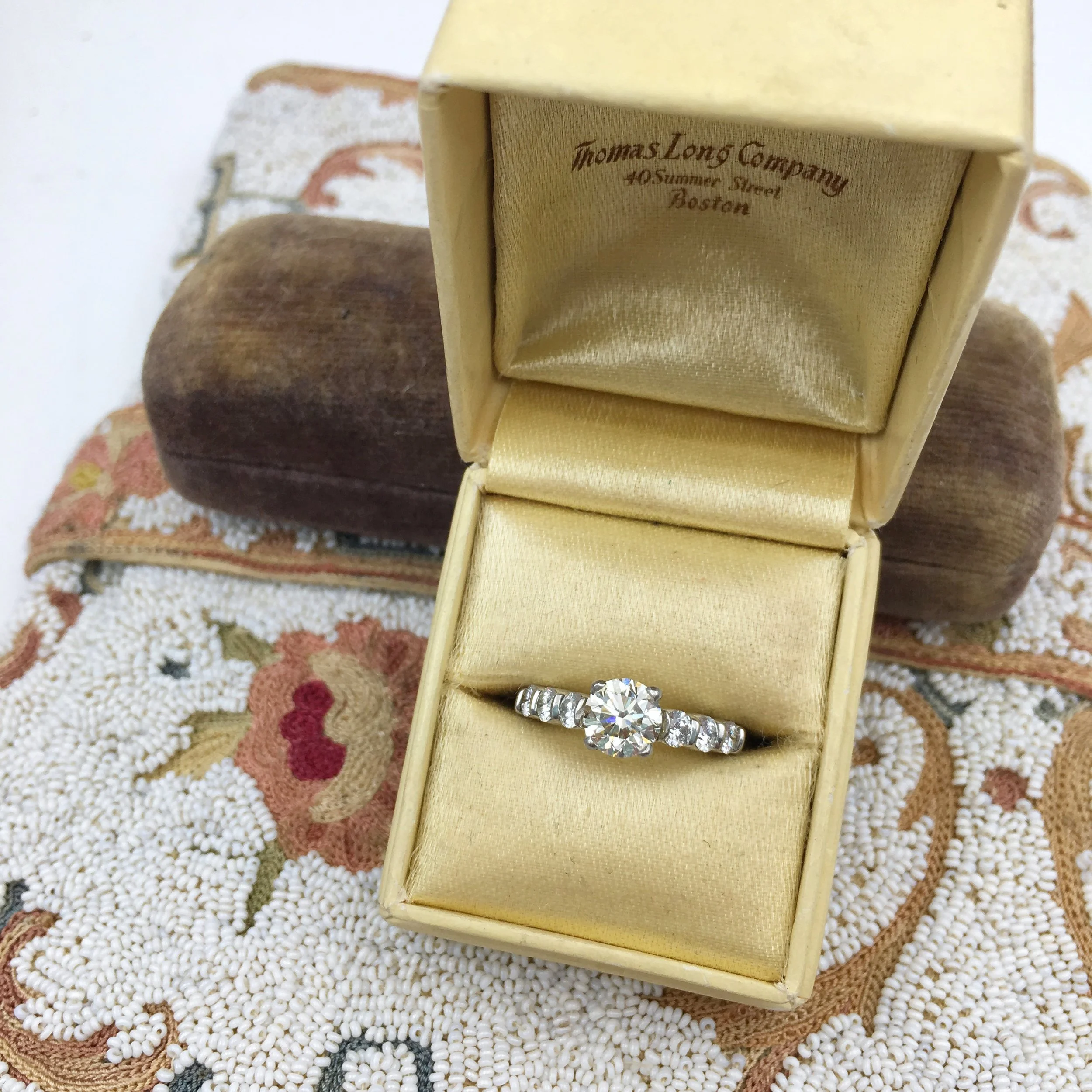 Platinum gemlok diamond engagment ring Reverie estate jewelry NYC