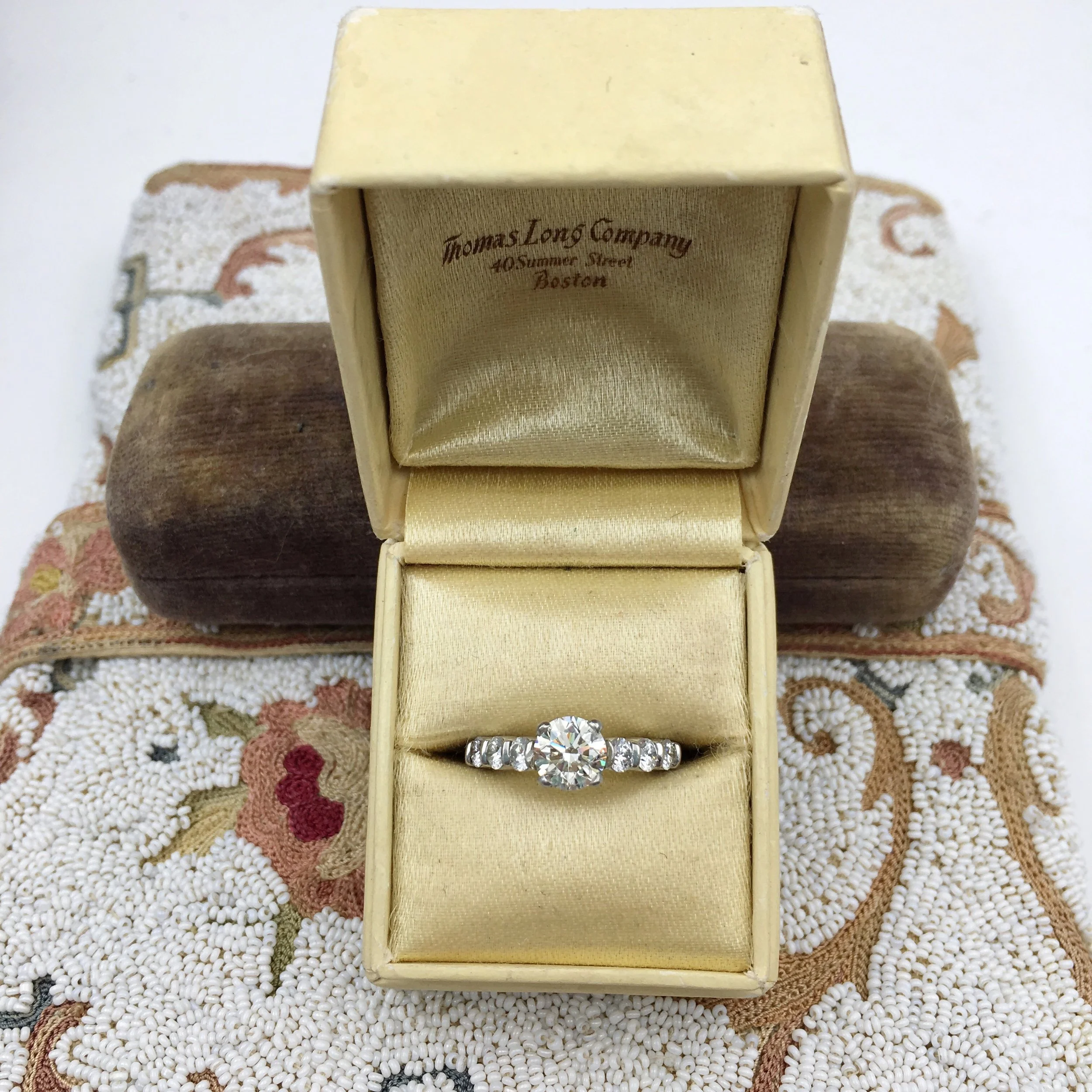 Platinum gemlok diamond engagment ring Reverie estate jewelry NYC