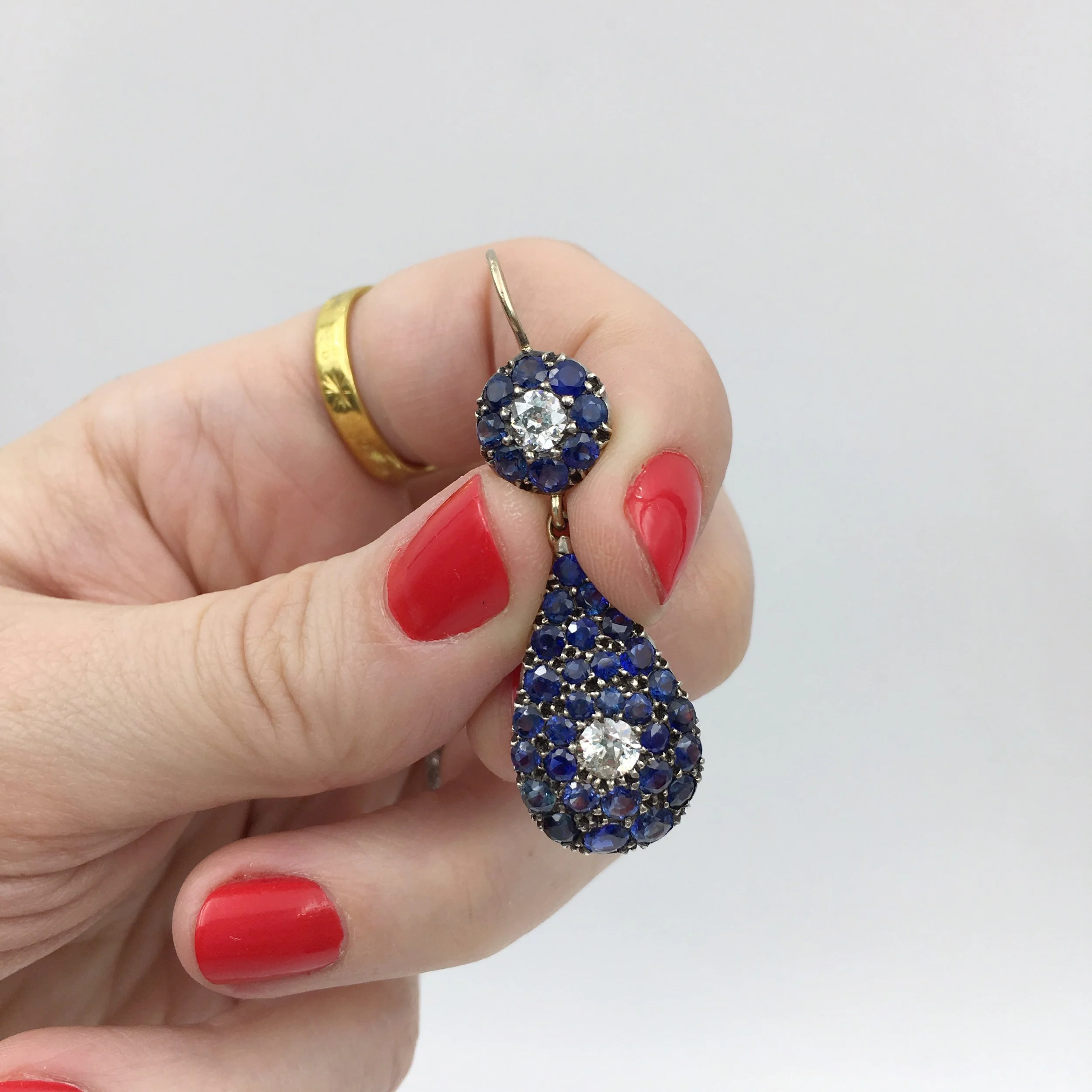 antique pave sapphire earrings Reverie antique jewelry NYC