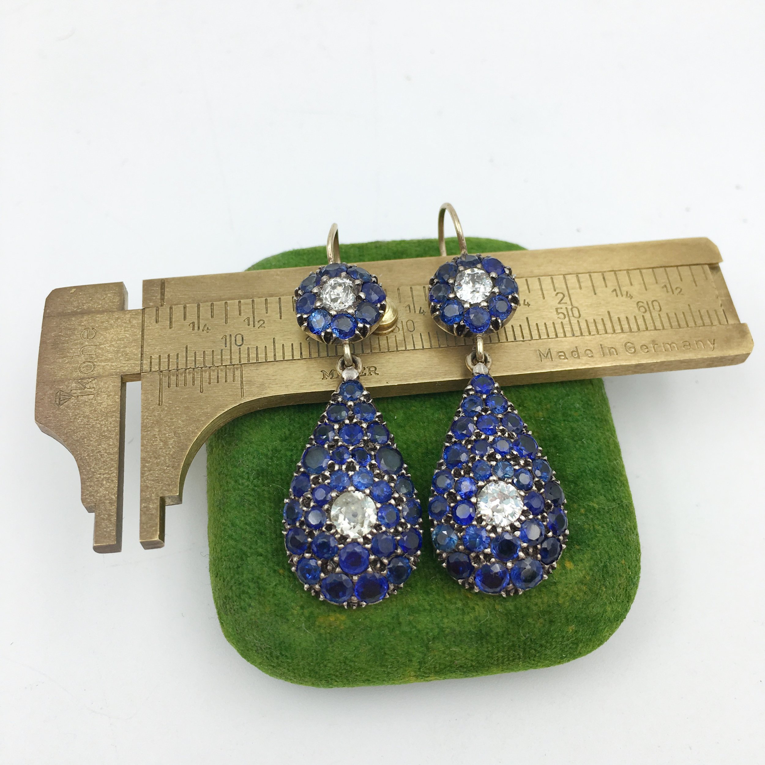 antique pave sapphire earrings Reverie antique jewelry NYC