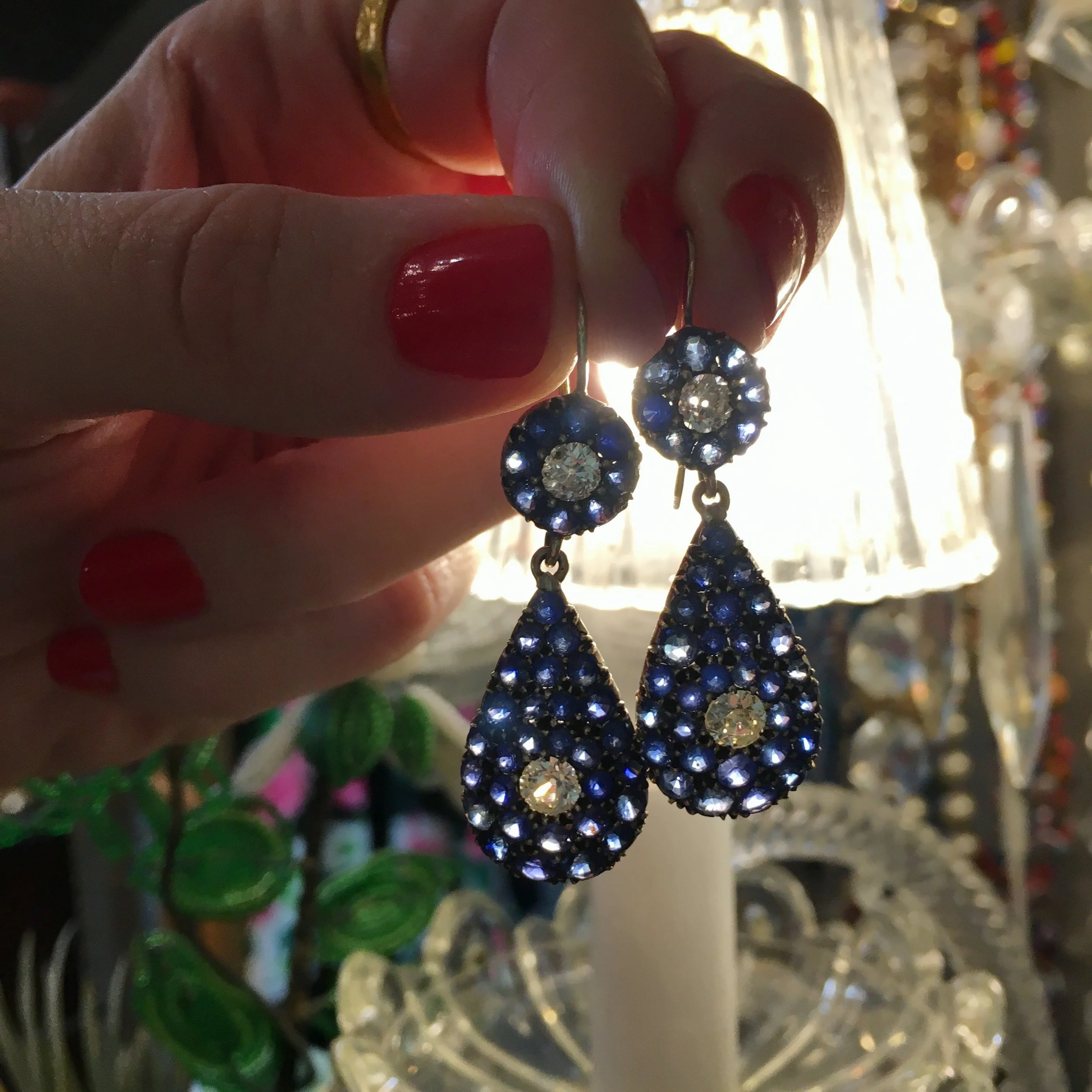 antique pave sapphire earrings Reverie estate jewelry NYC