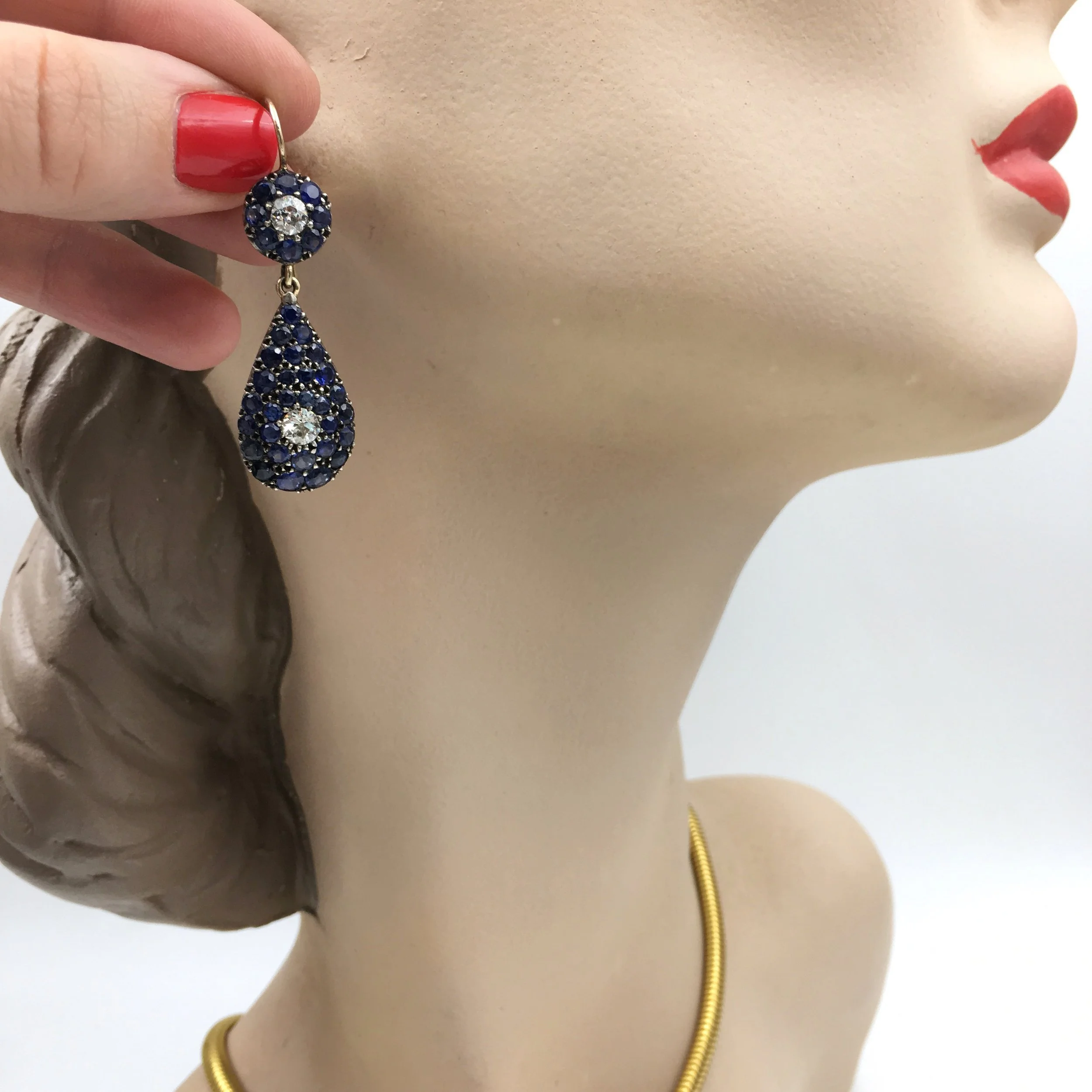 antique pave sapphire earrings Reverie estate jewelry NYC