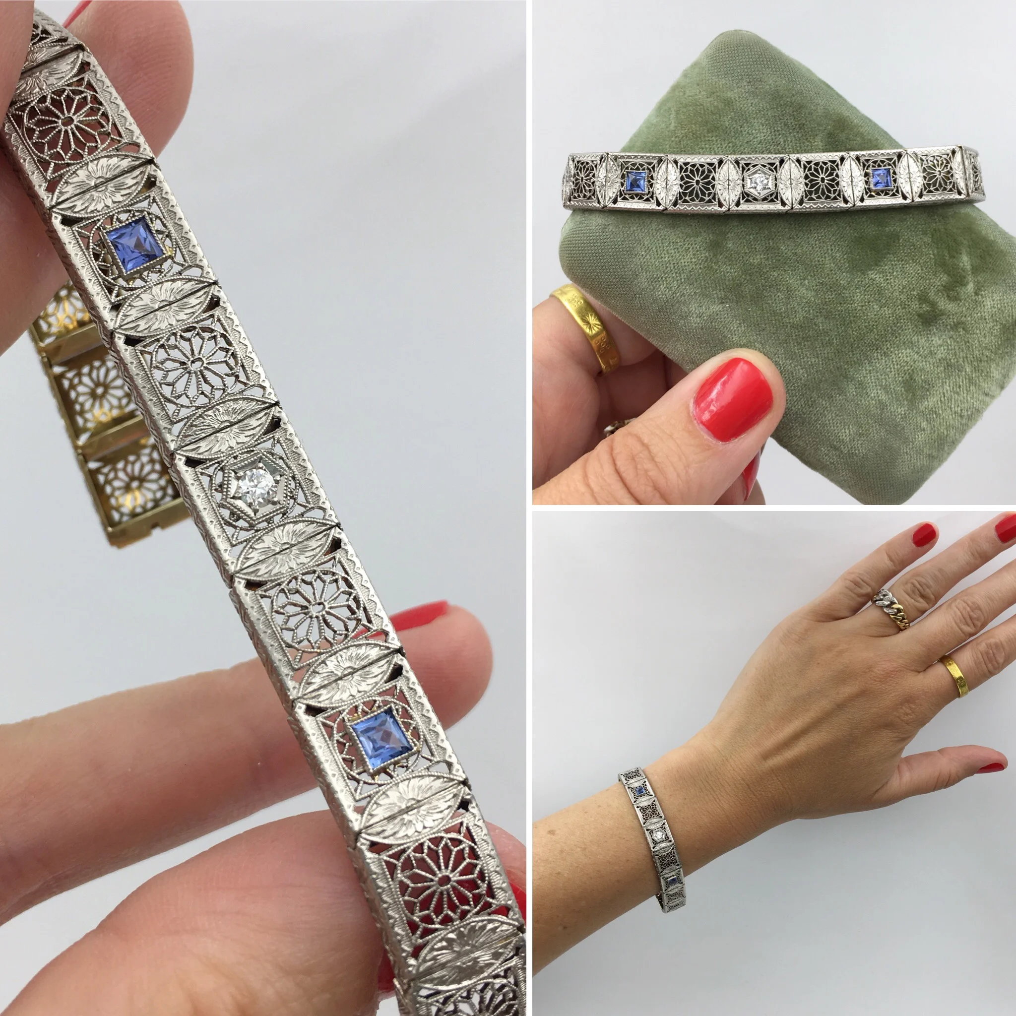 Deco filigree diamond bracelet Reverie vintage jewelry NYC