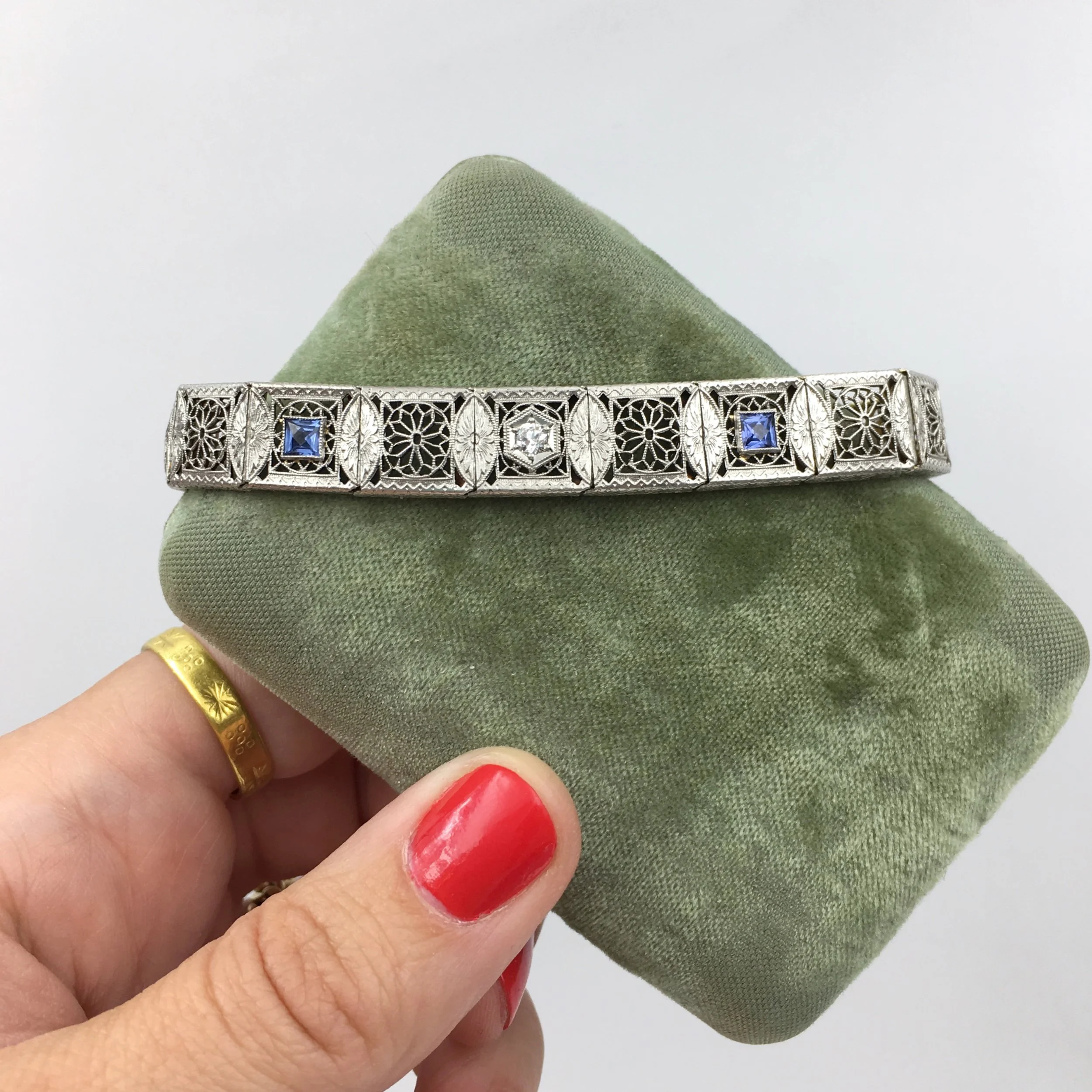 Deco filigree diamond bracelet Reverie vintage jewelry NYC