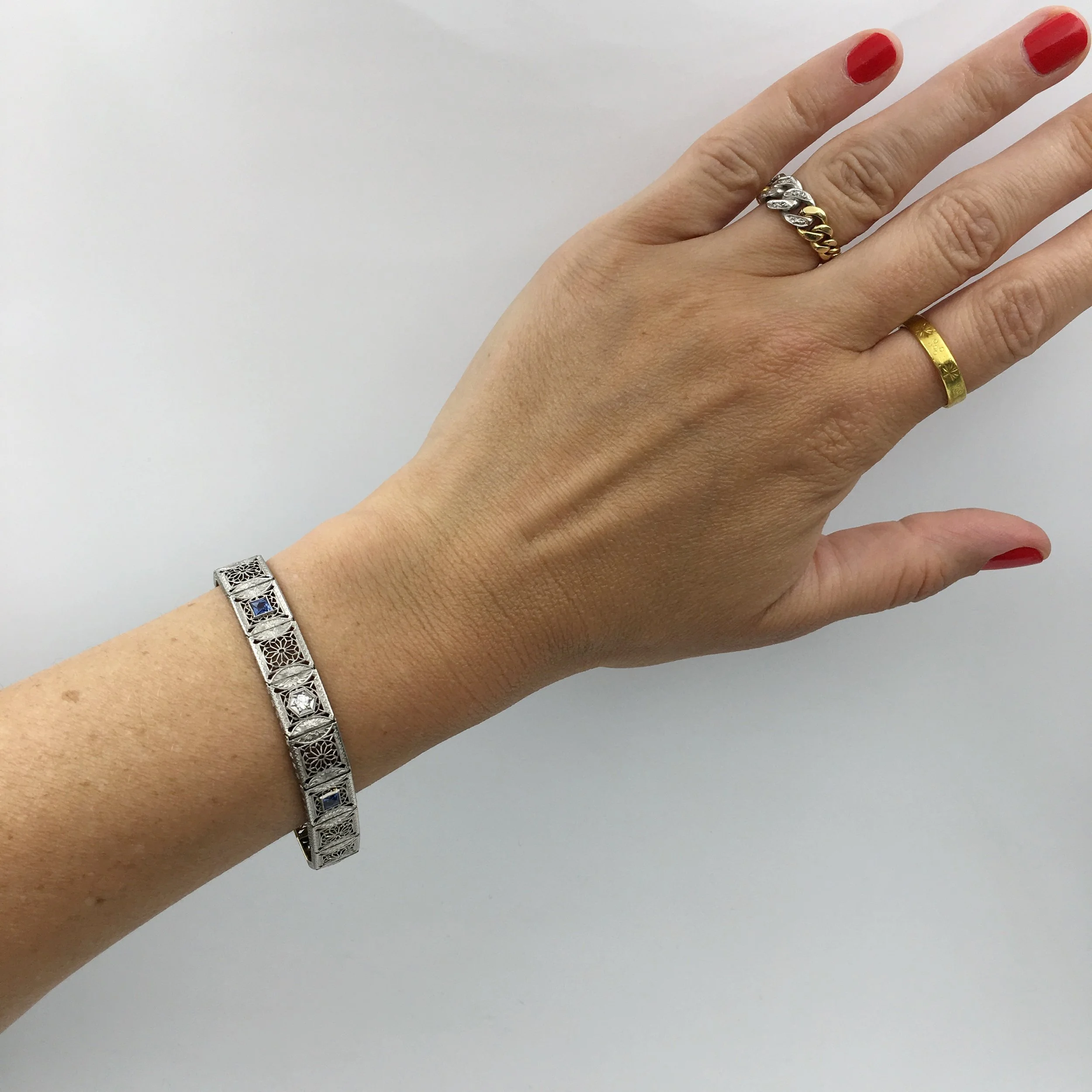 Deco filigree diamond bracelet Reverie vintage jewelry NYC
