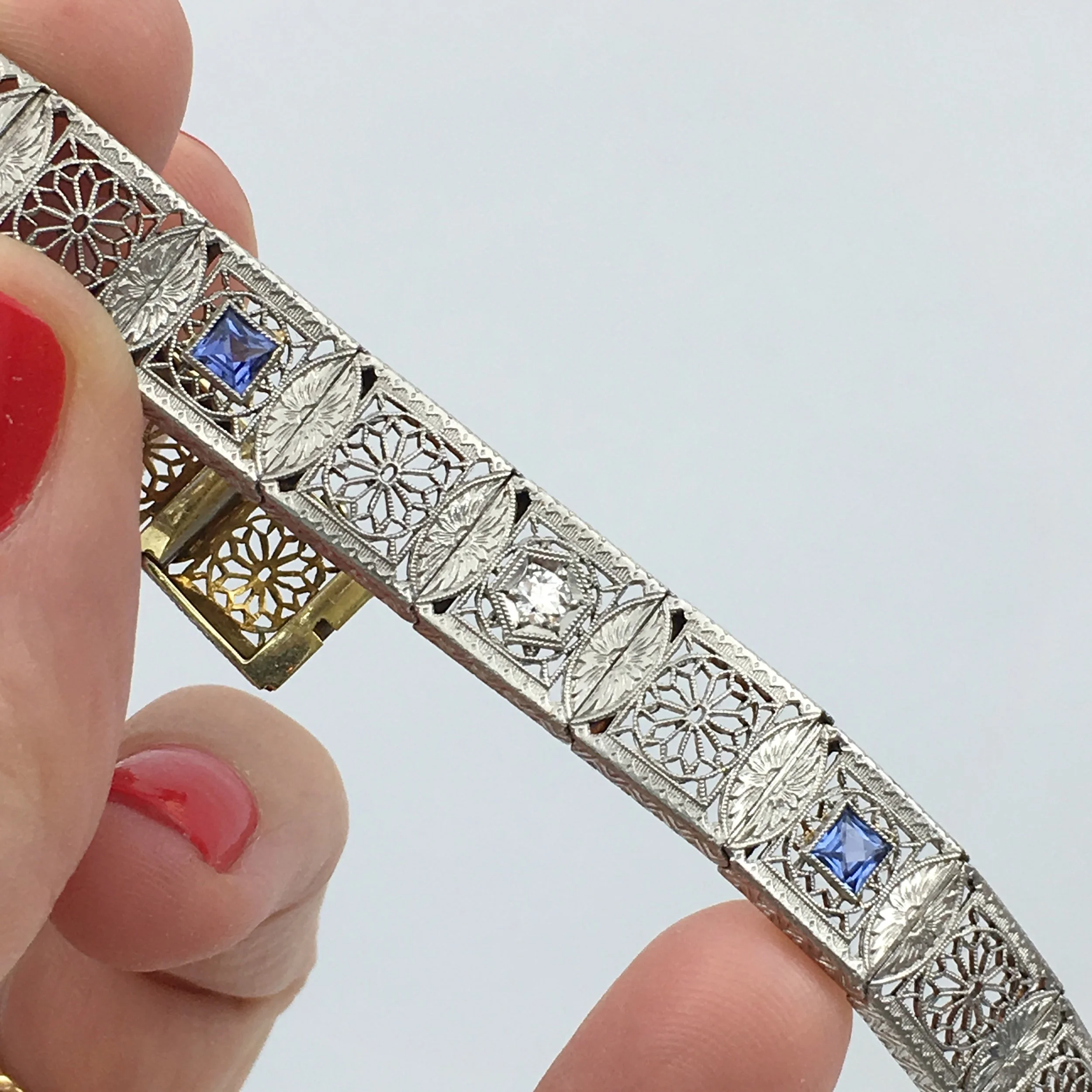 Deco filigree diamond bracelet Reverie vintage jewelry NYC