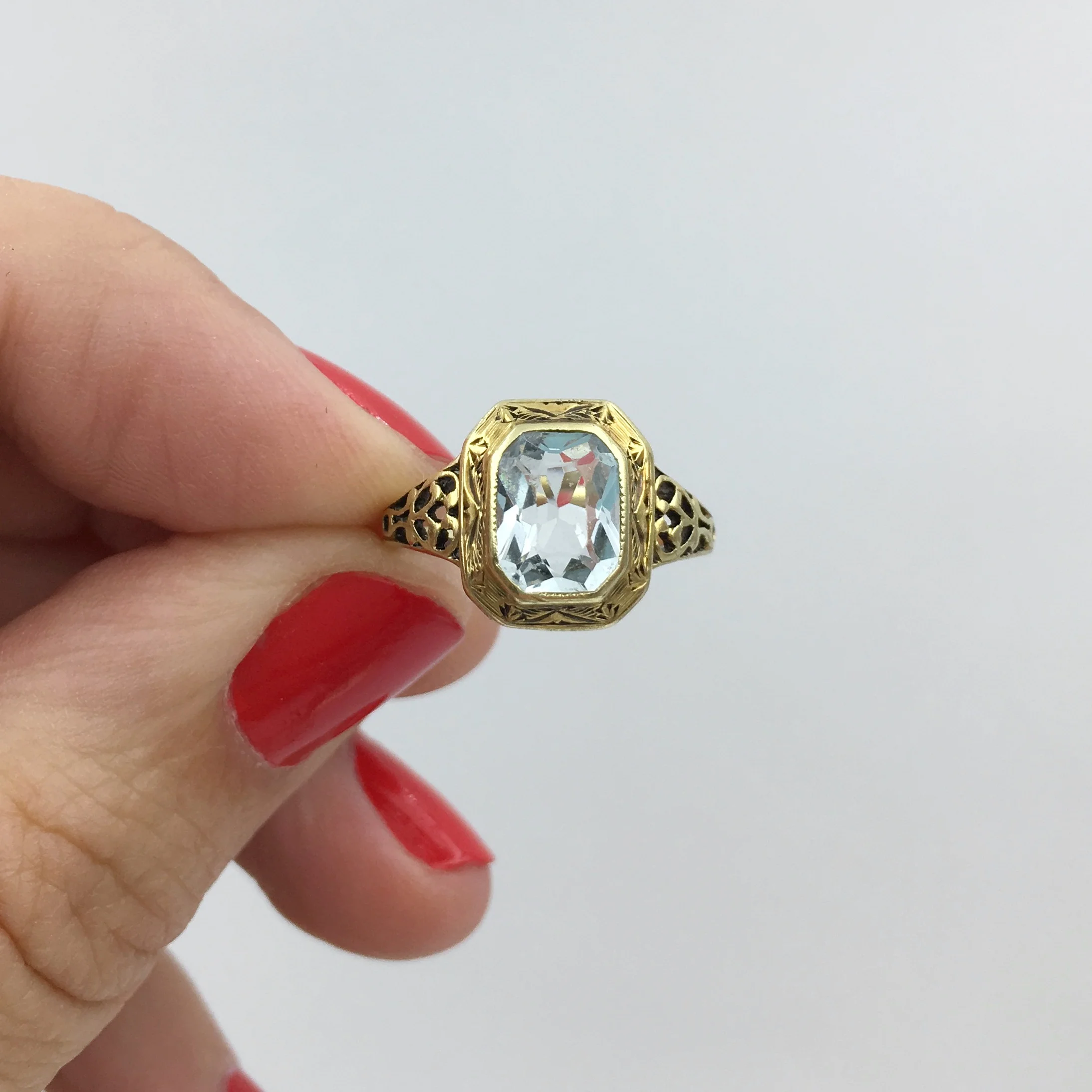 1930s aquamarine ring Reverie vintage jewelry NYC