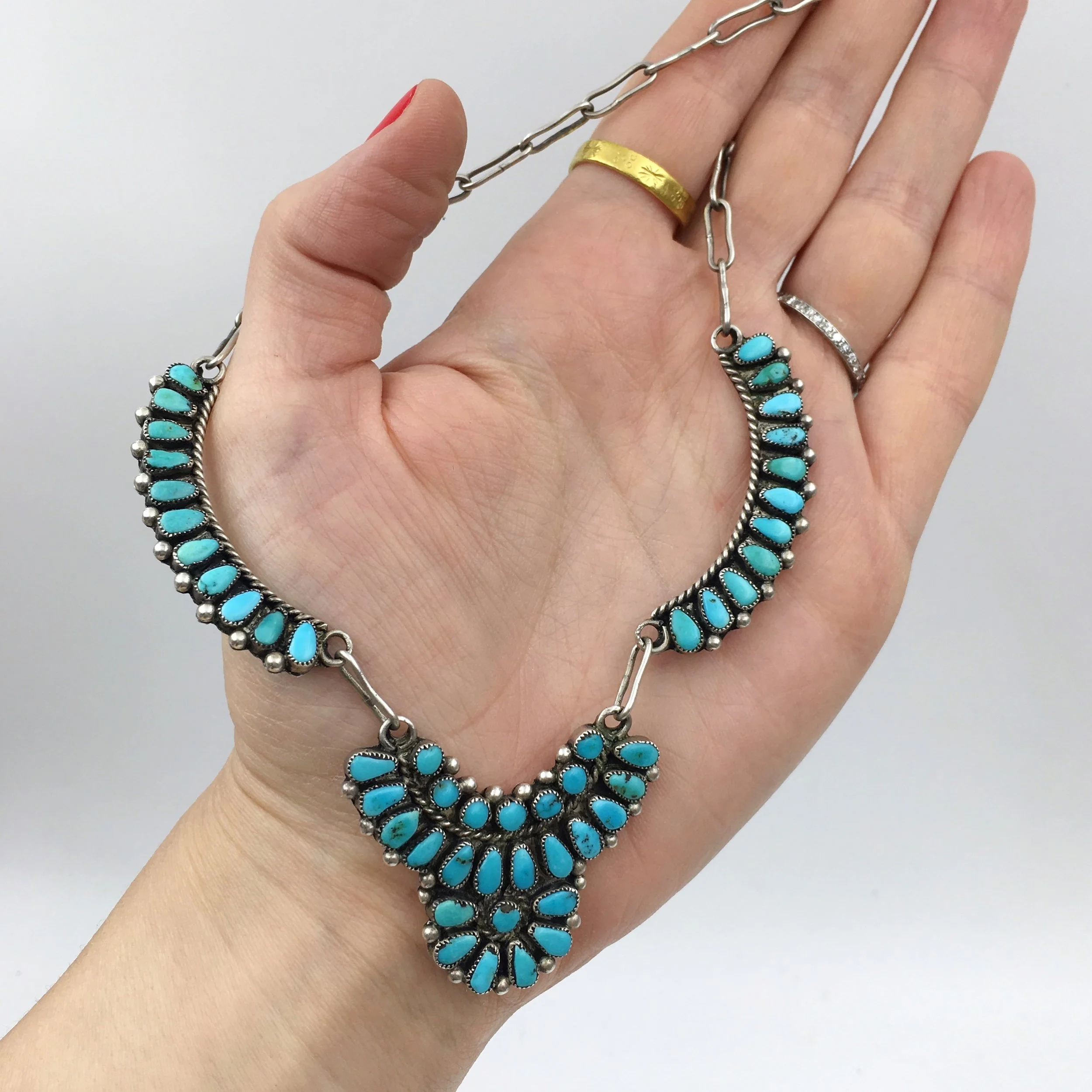 Petit Point turquoise necklace Reverie vintage jewelry NYC