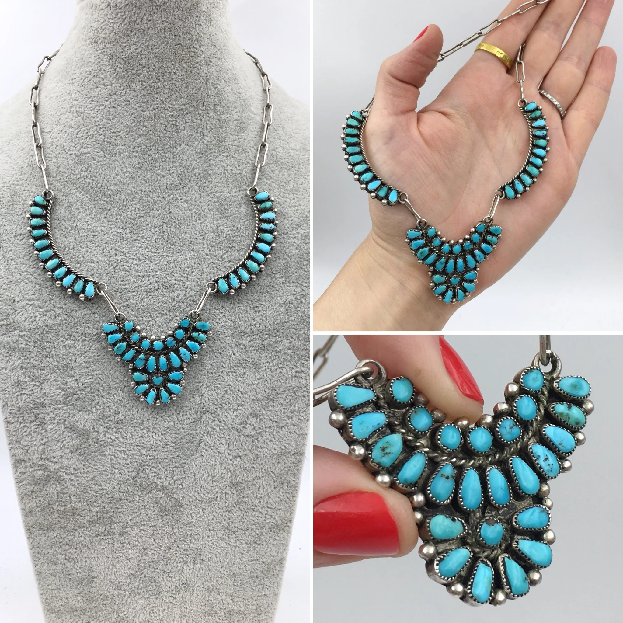 Petit Point turquoise necklace Reverie vintage jewelry NYC