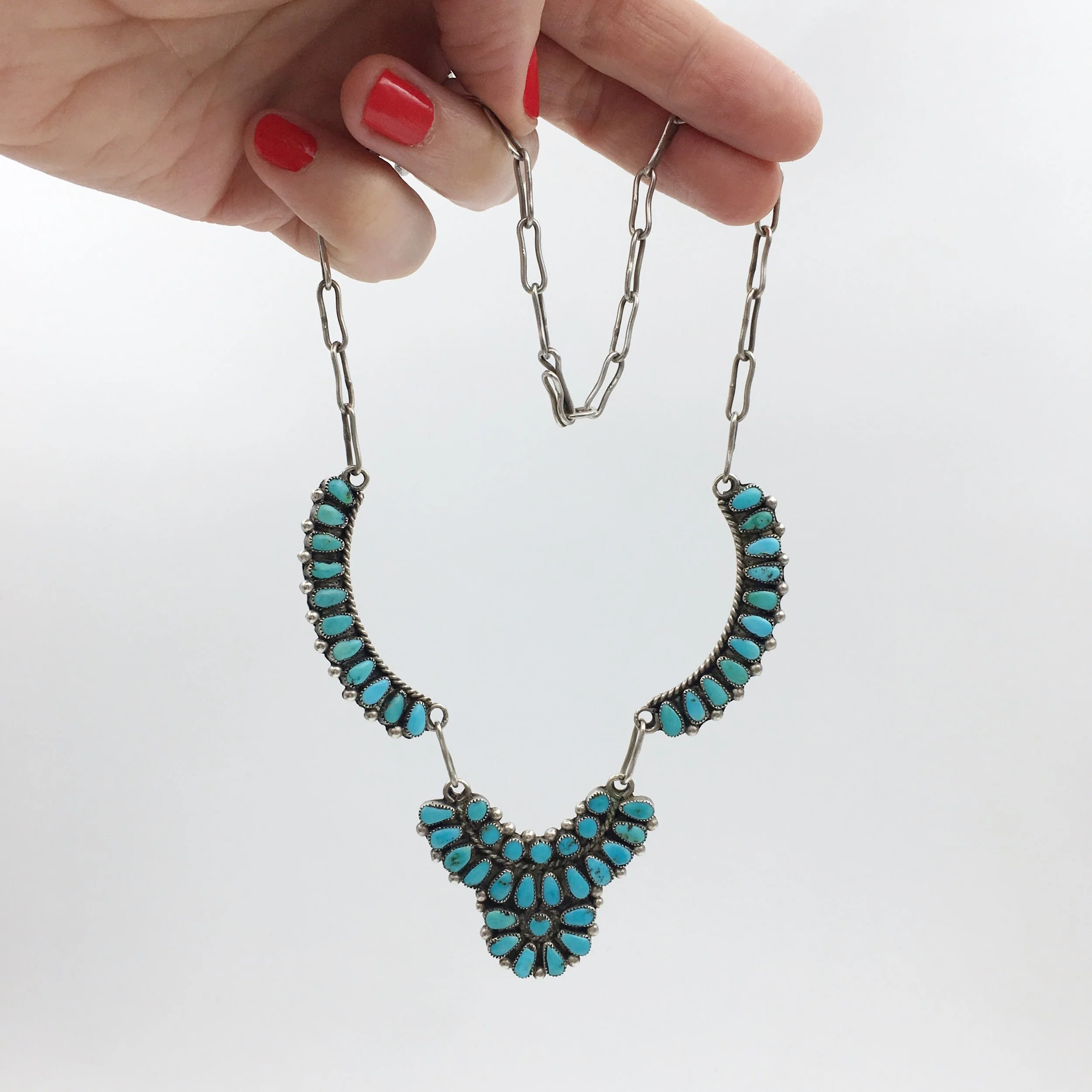 Petit Point turquoise necklace Reverie vintage jewelry NYC