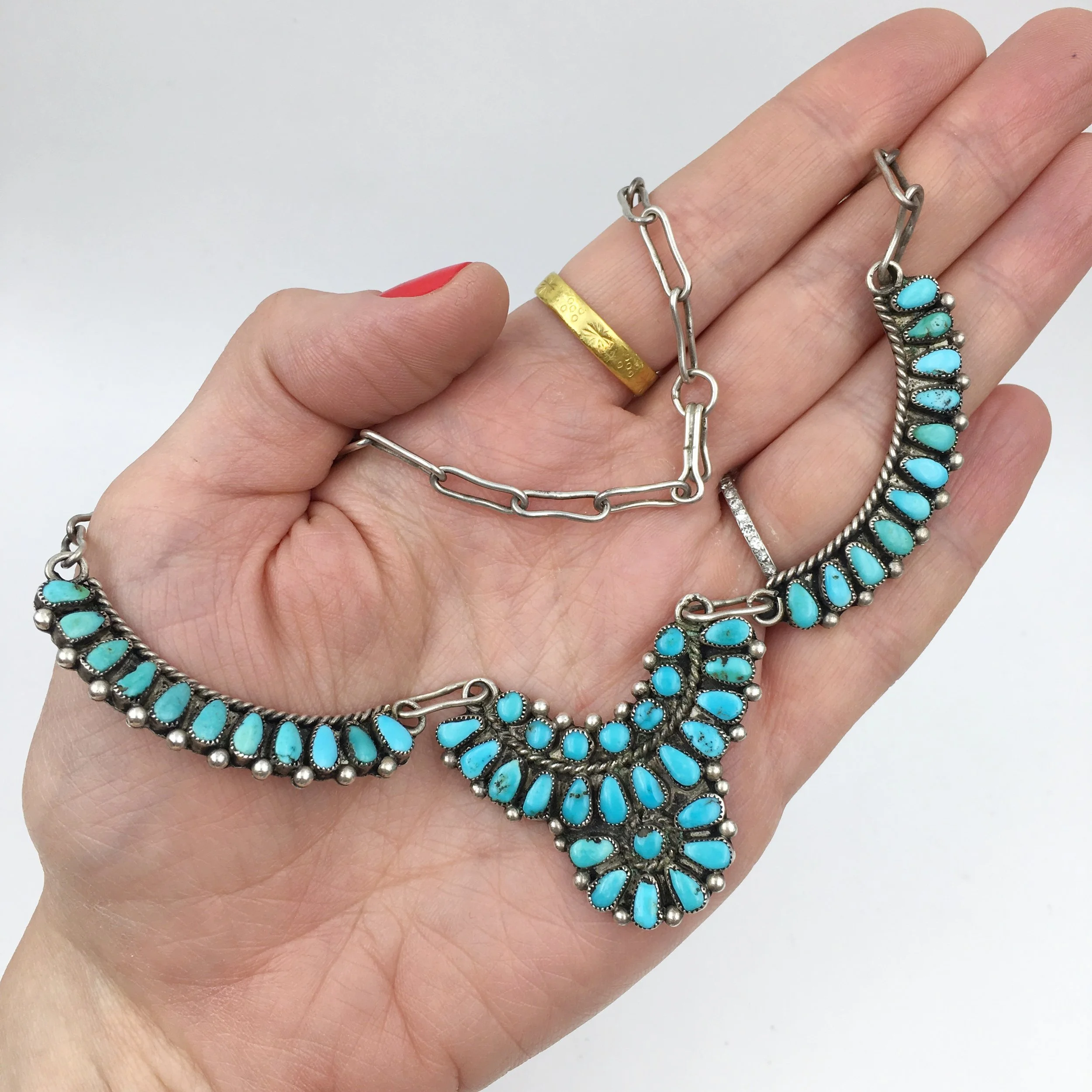 Petit Point turquoise necklace Reverie vintage jewelry NYC