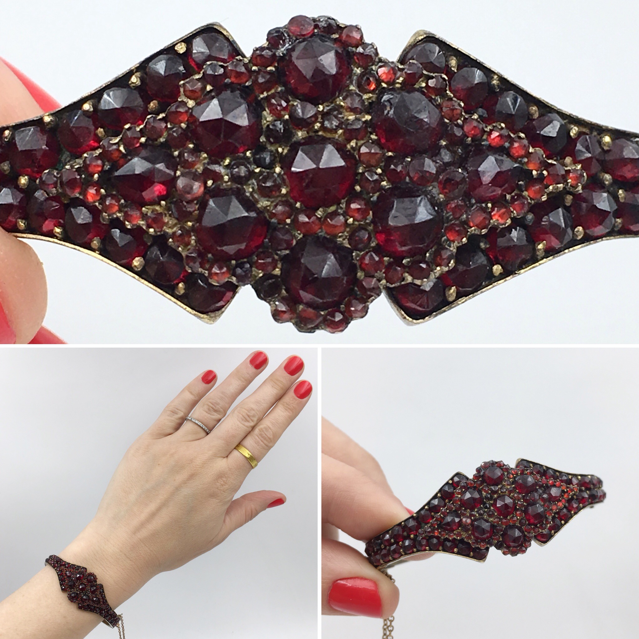Victorian Bohemian garnet bangle bracelet Reverie antique jewelry NYC