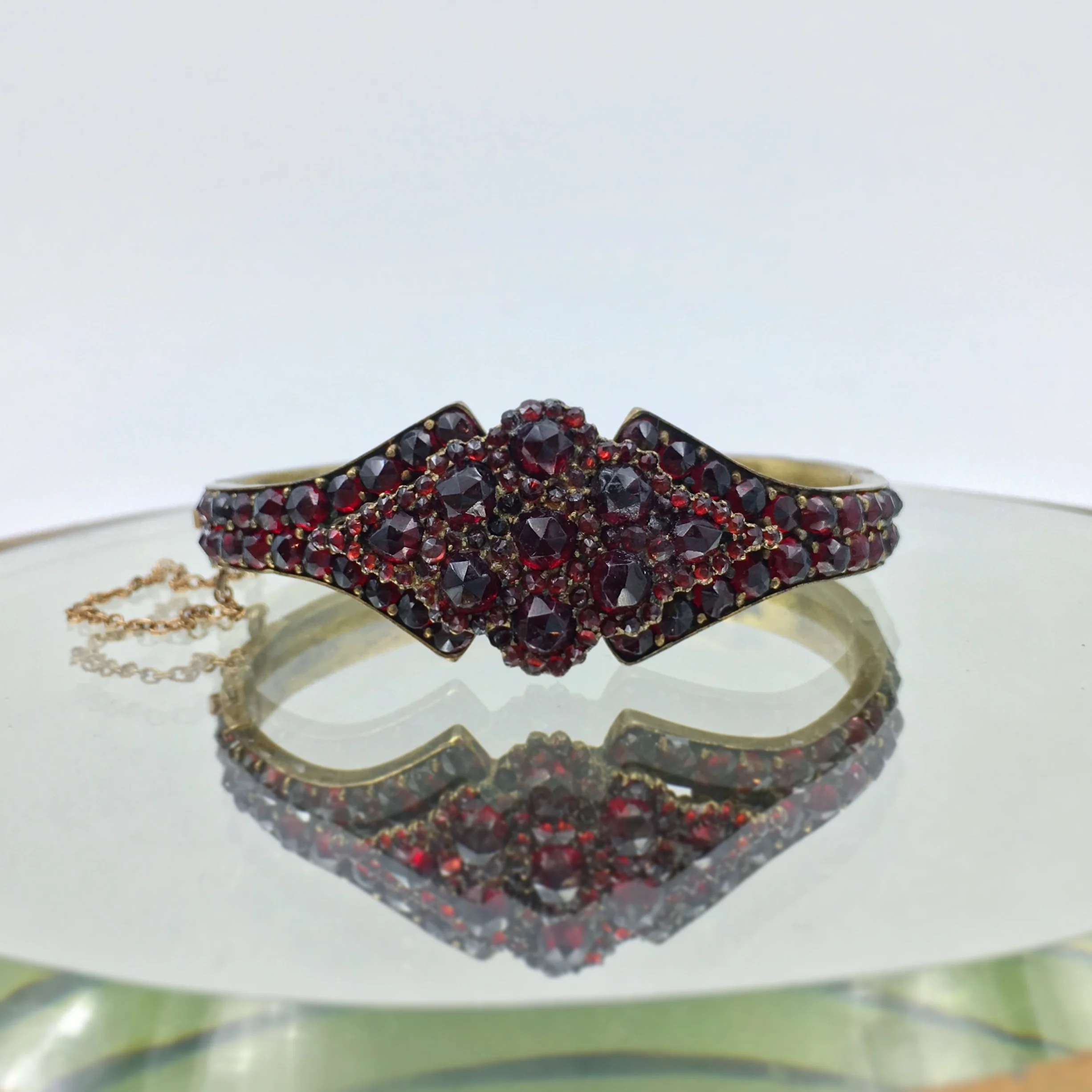 Victorian Bohemian garnet bangle bracelet Reverie antique jewelry NYC