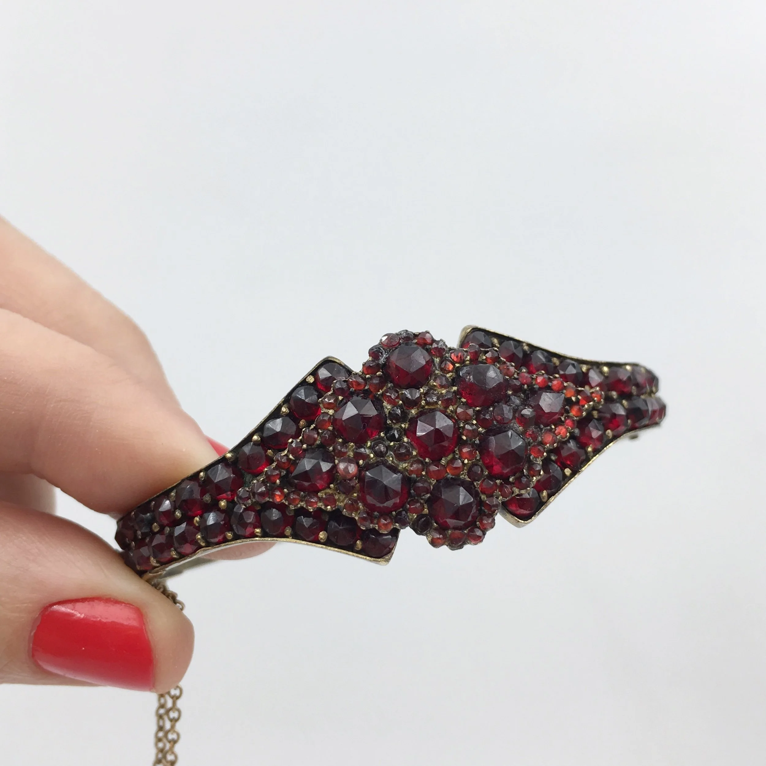 Victorian Bohemian garnet bangle bracelet Reverie antique jewelry NYC