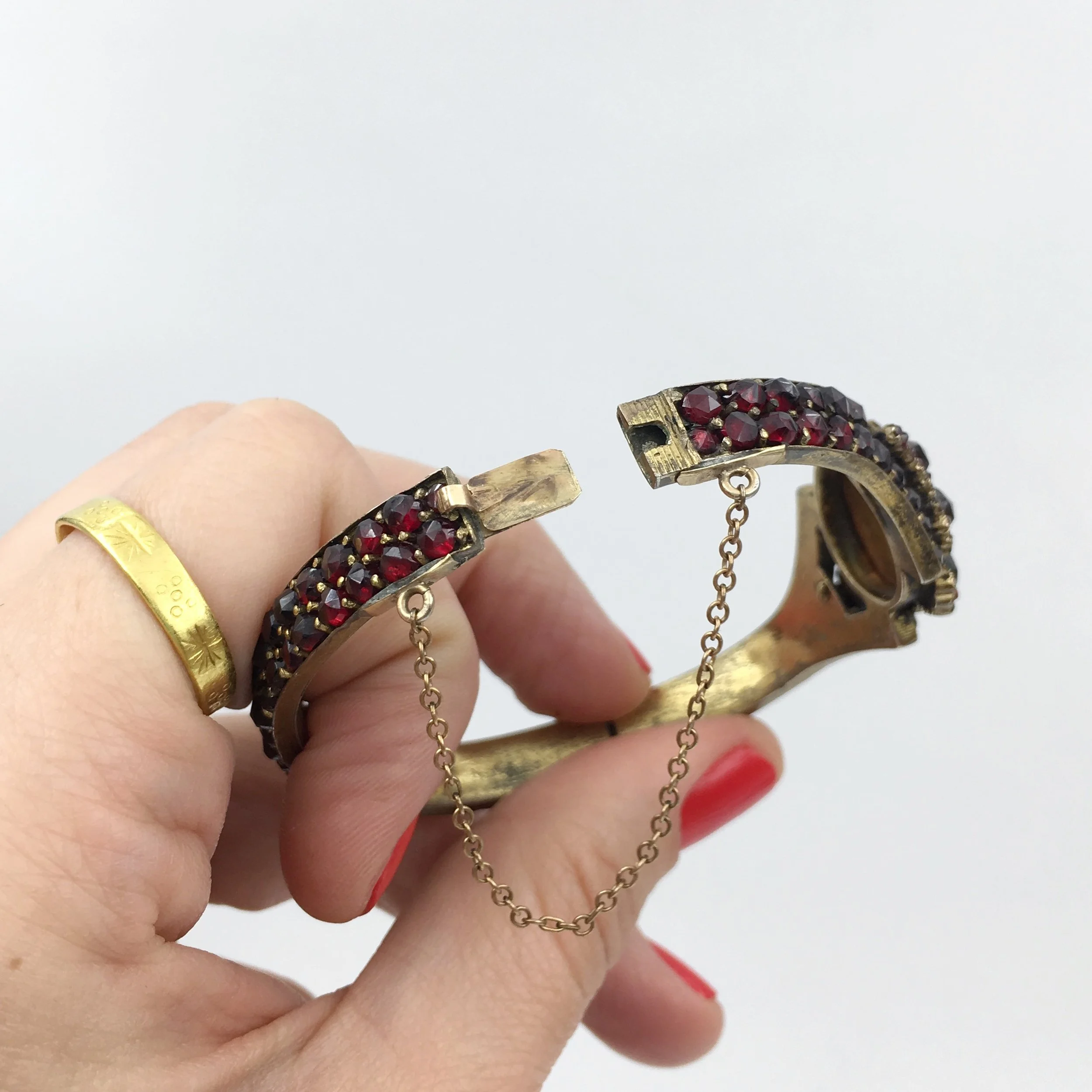 Victorian Bohemian garnet bangle bracelet Reverie antique jewelry NYC