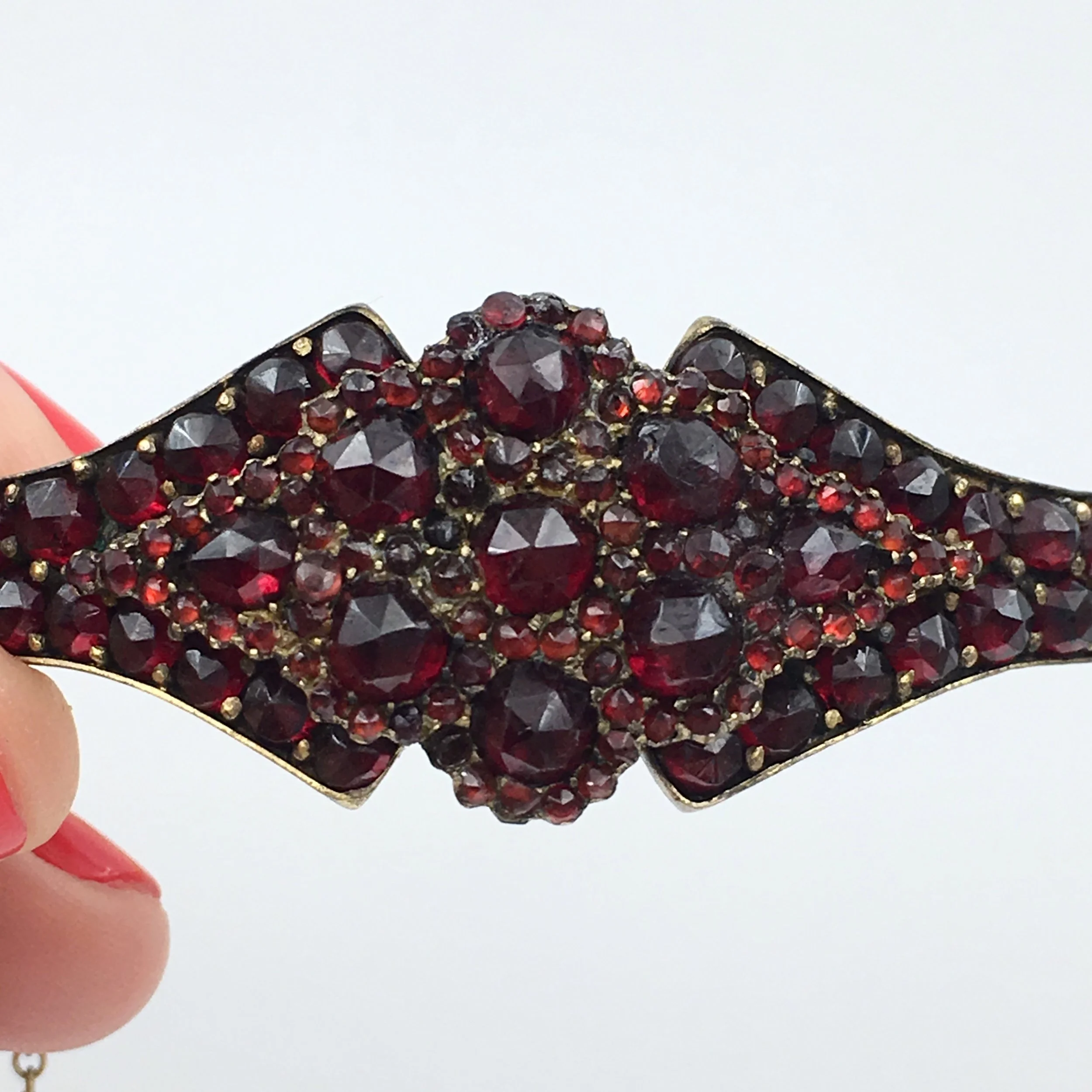 Victorian Bohemian garnet bangle bracelet Reverie antique jewelry NYC