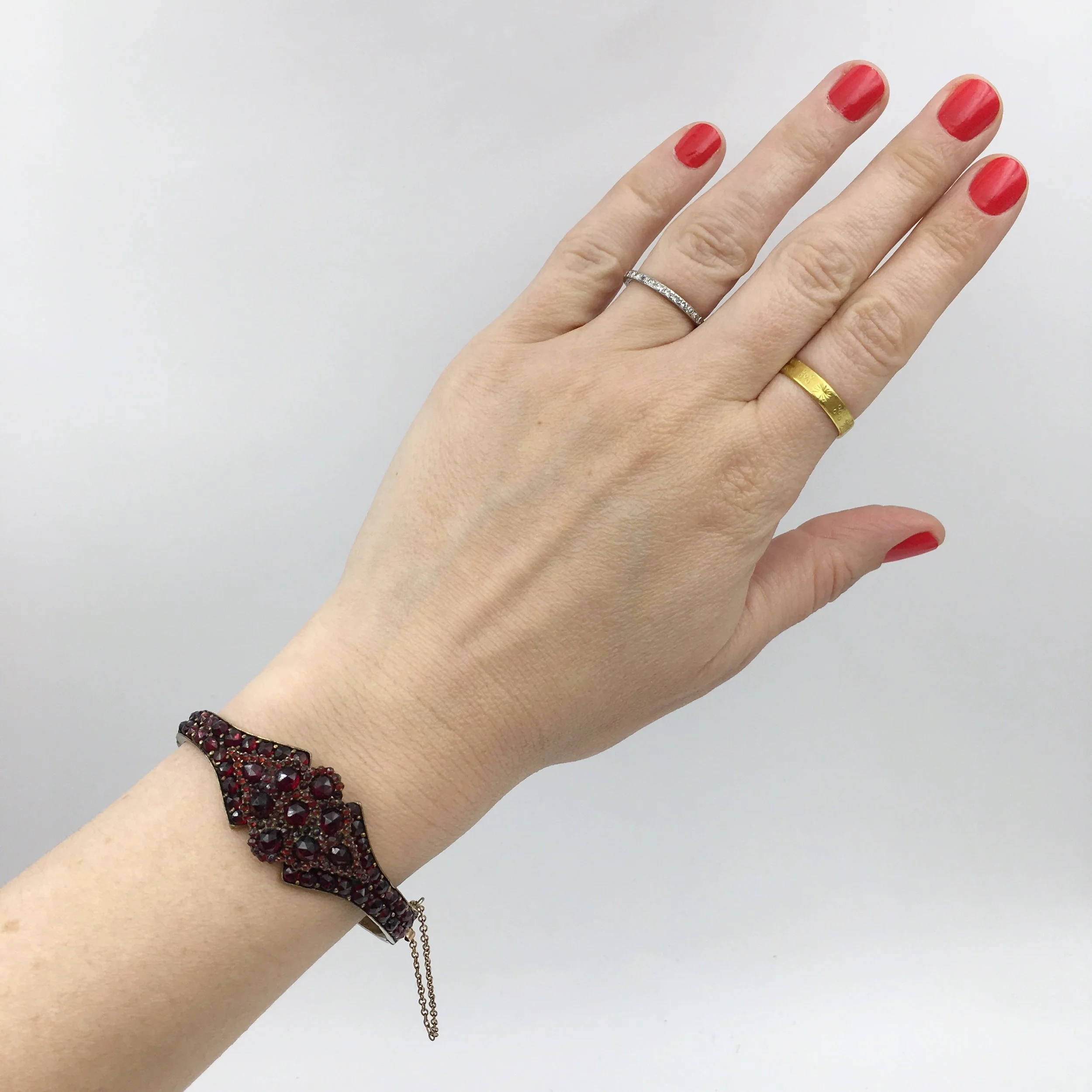 Victorian Bohemian garnet bangle bracelet Reverie antique jewelry NYC