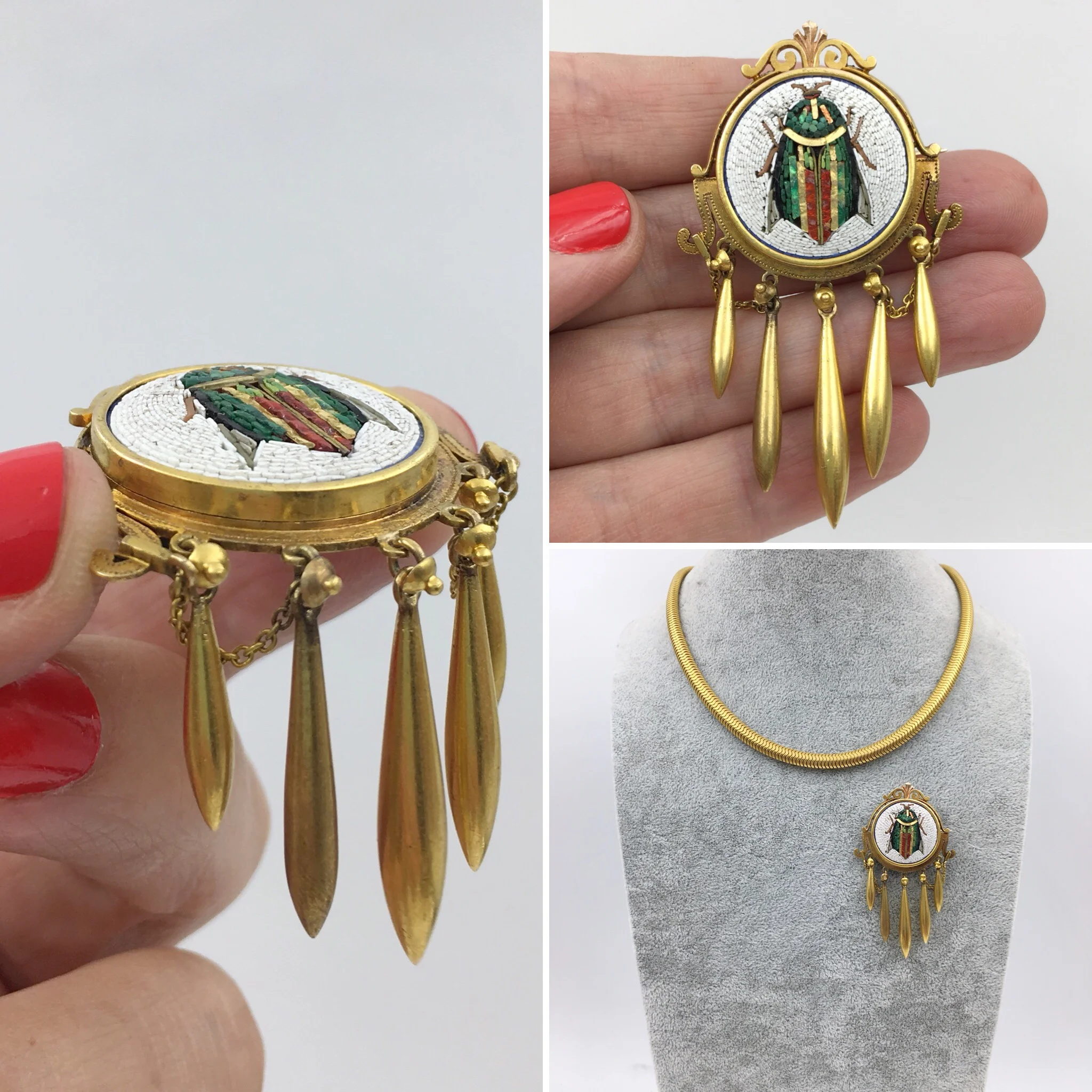 Victorian micro mosaic scarab Egyptian revival antique jewelry NYC