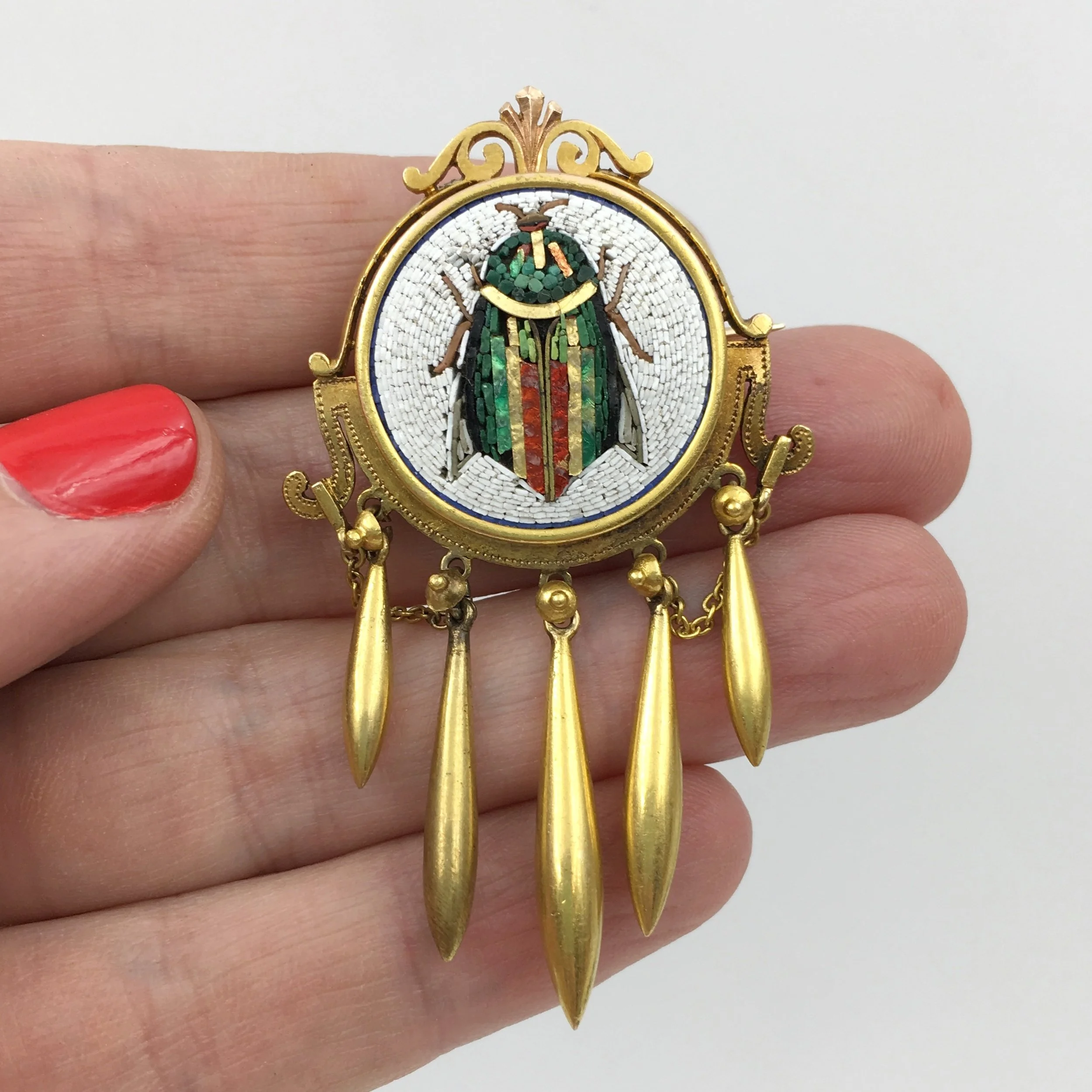 Victorian micro mosaic scarab Egyptian revival antique jewelry NYC