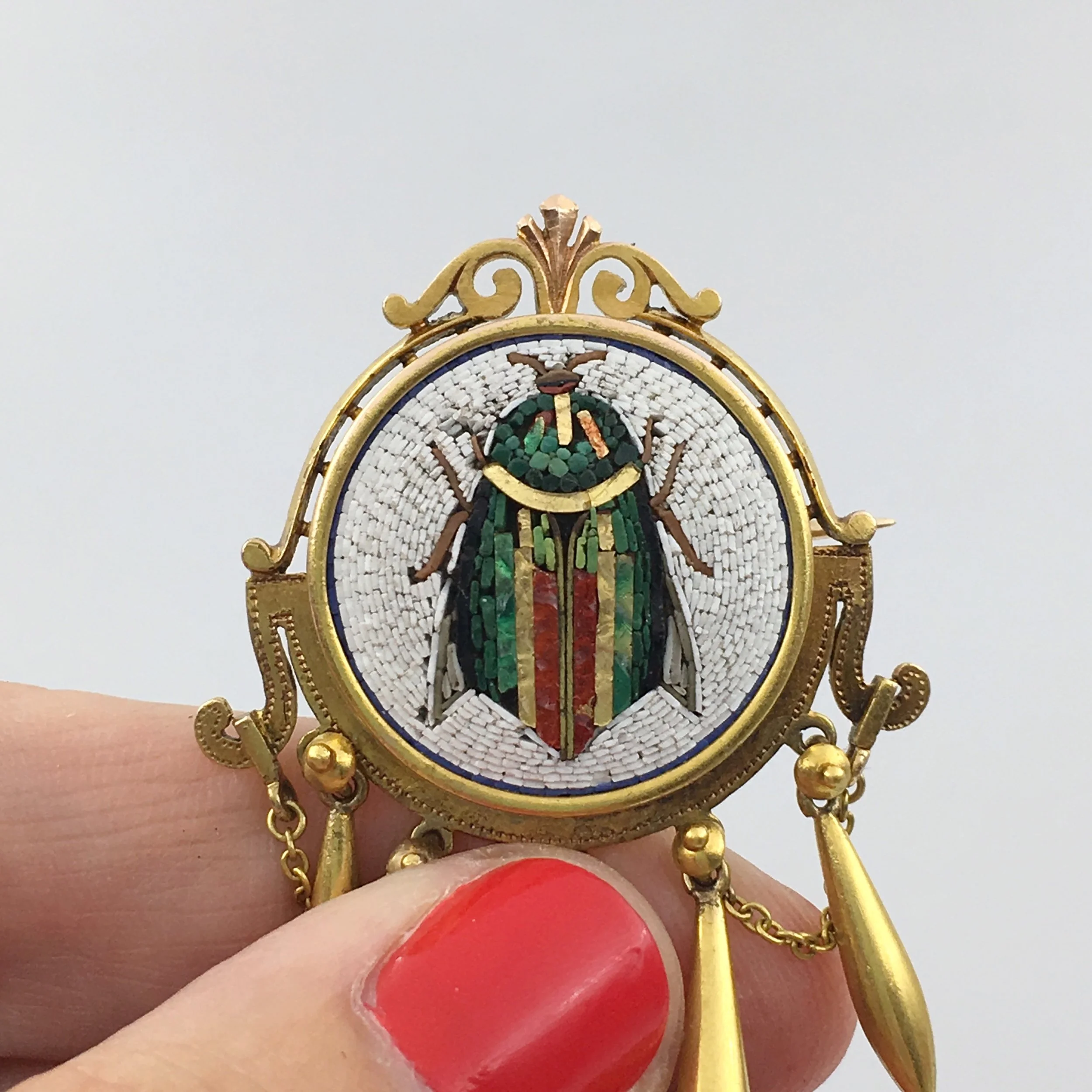 Victorian micro mosaic scarab Egyptian revival antique jewelry NYC