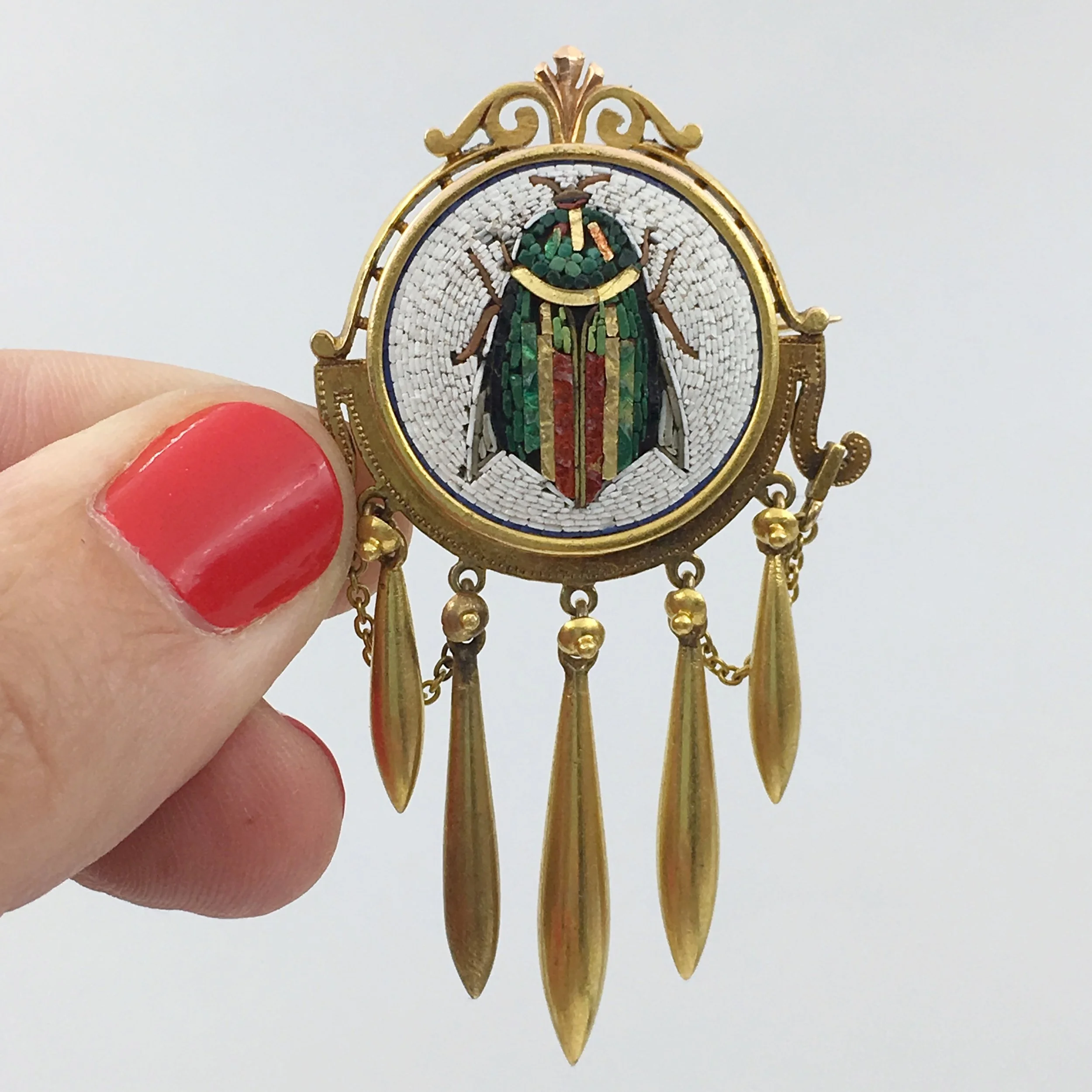 Victorian micro mosaic scarab Egyptian revival antique jewelry NYC