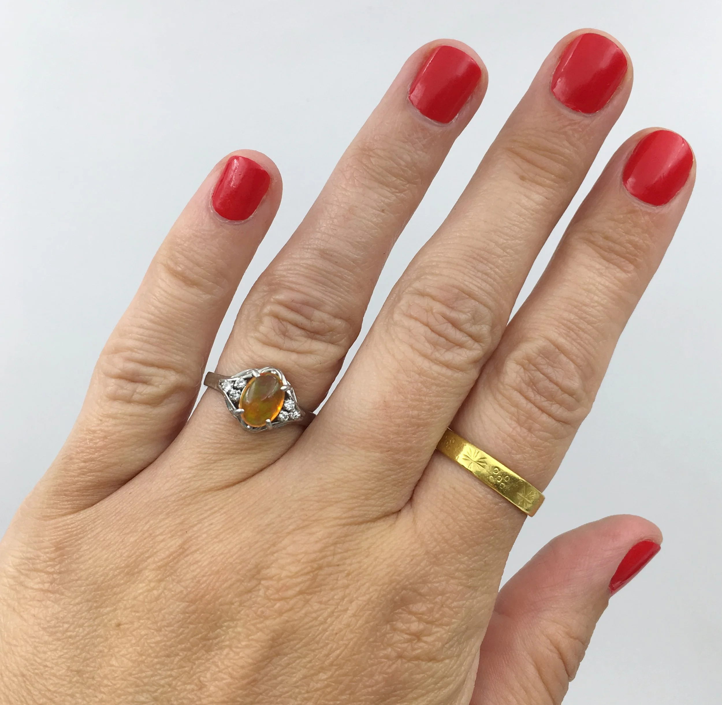 Vintage Mexican fire opal ring Reverie estate jewelry NYC