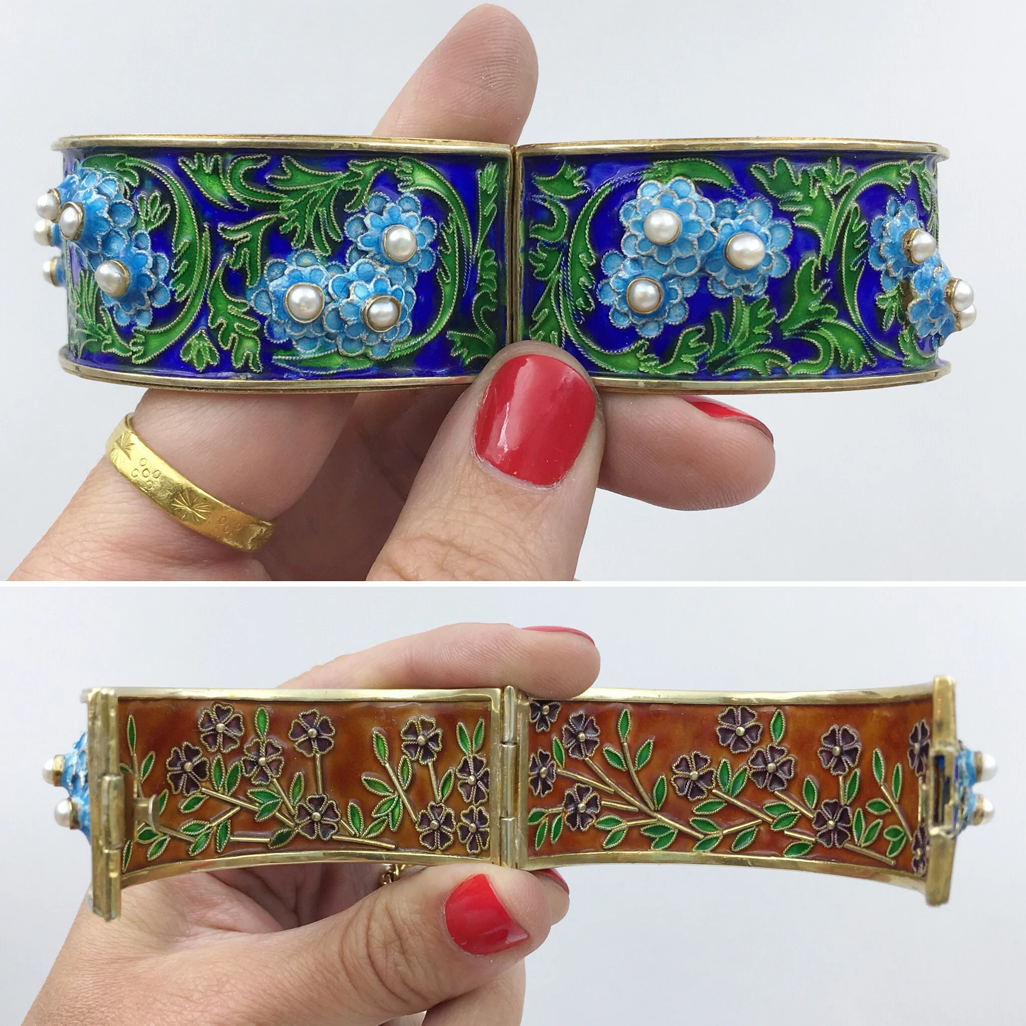 Vermeil cloisonne enamel bracelet Reverie vintage jewelry NYC
