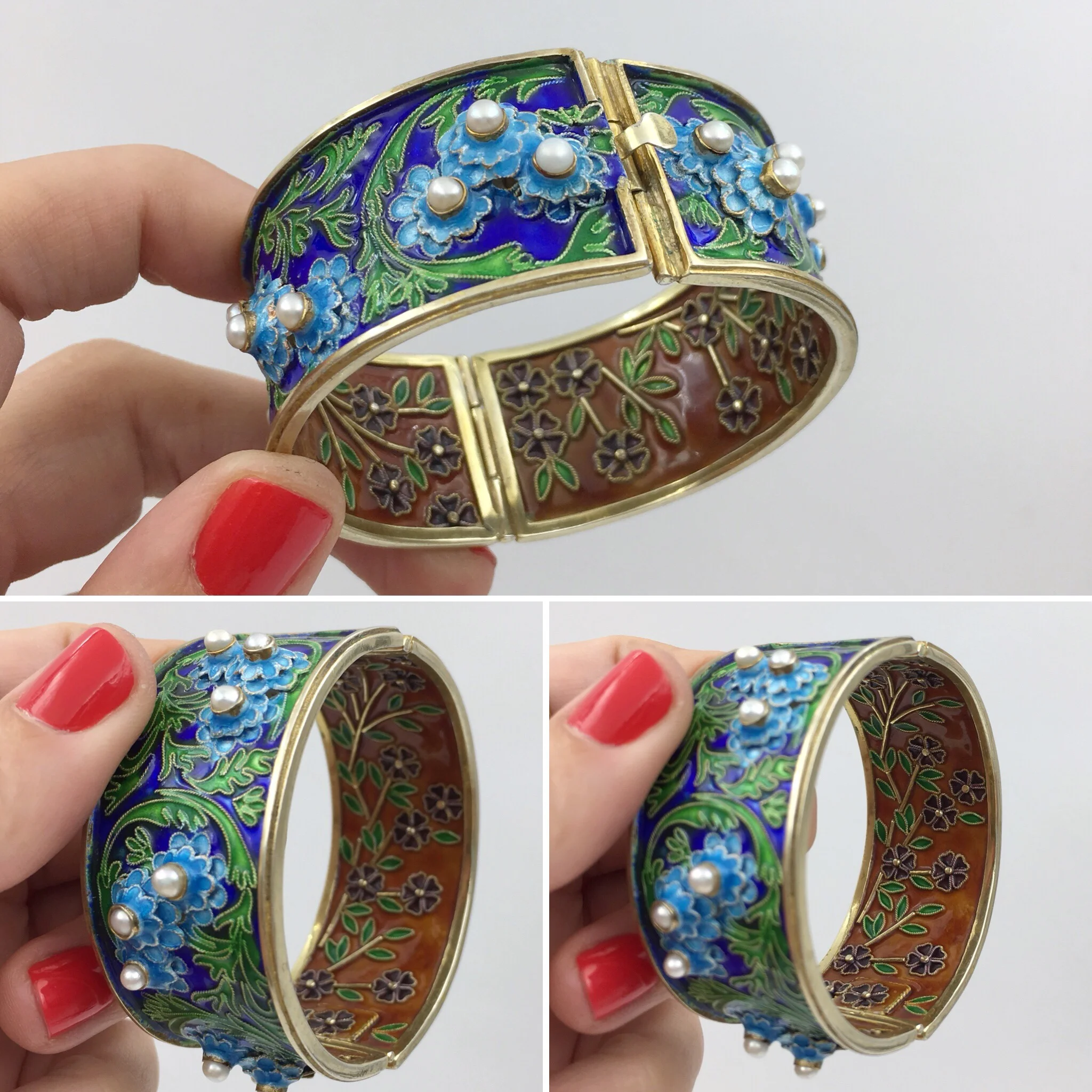 Vermeil cloisonne enamel bracelet Reverie vintage jewelry NYC