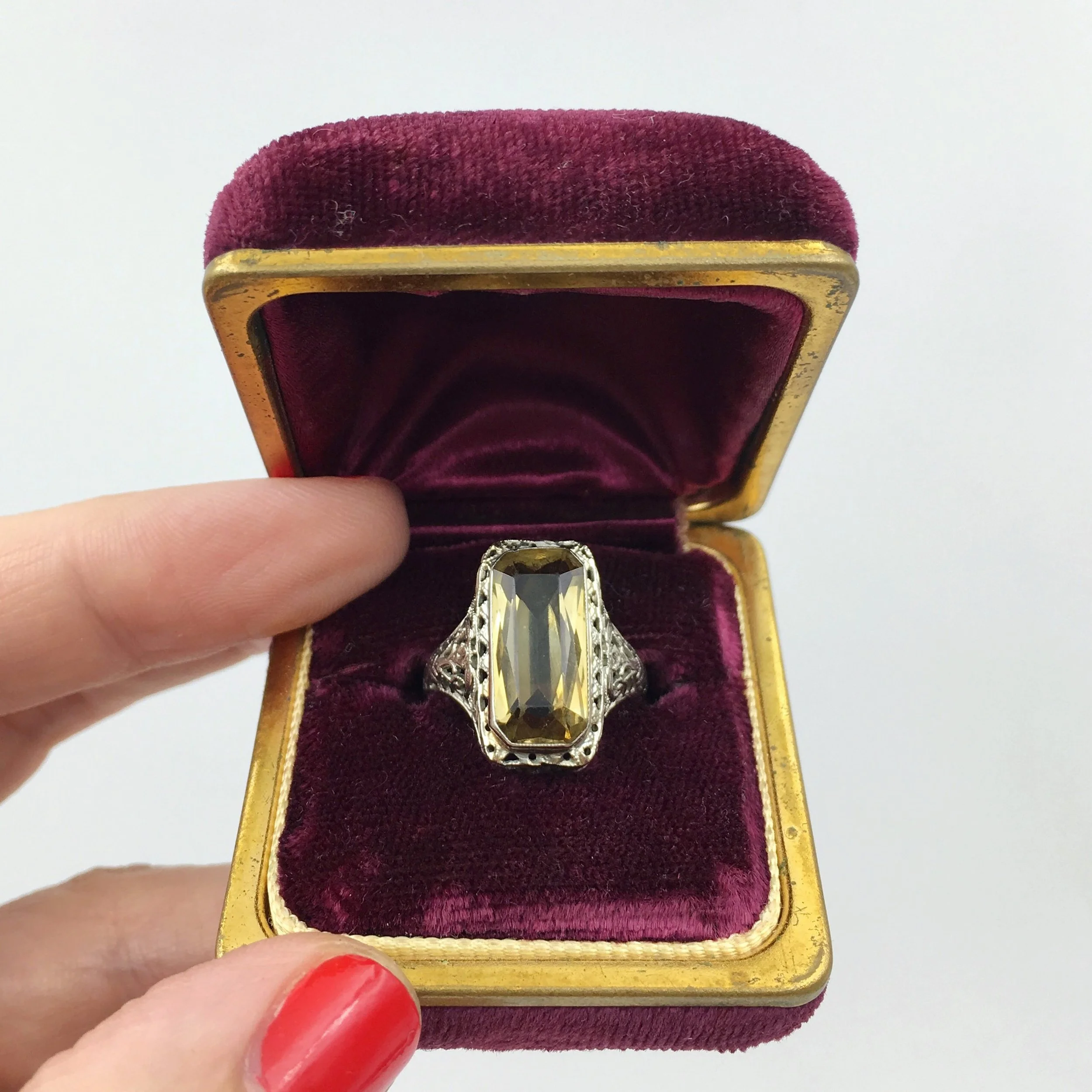 Art Deco citrine filigree ring Reverie estate jewelry NYC