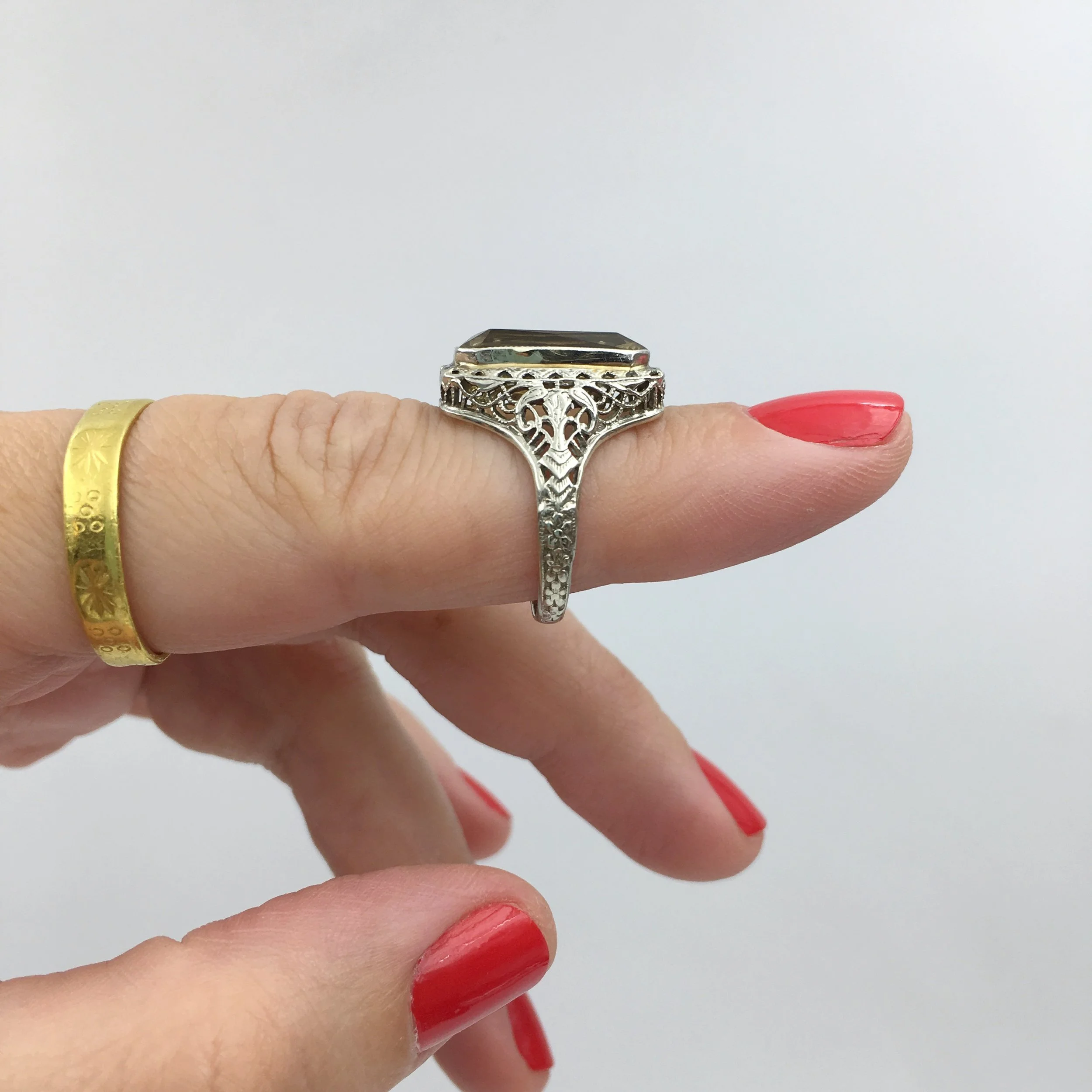 Art Deco citrine filigree ring Reverie estate jewelry NYC