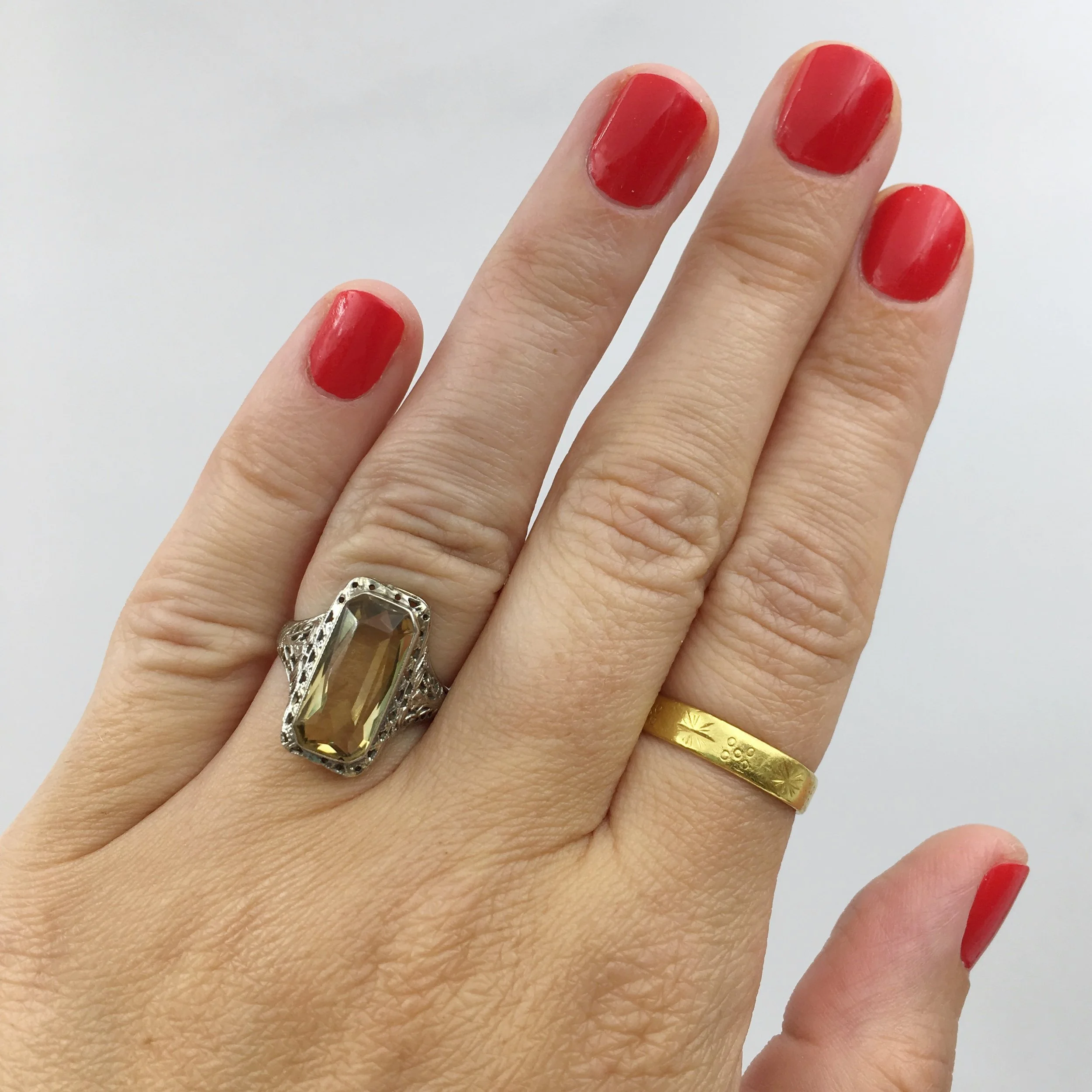 Art Deco citrine filigree ring Reverie estate jewelry NYC