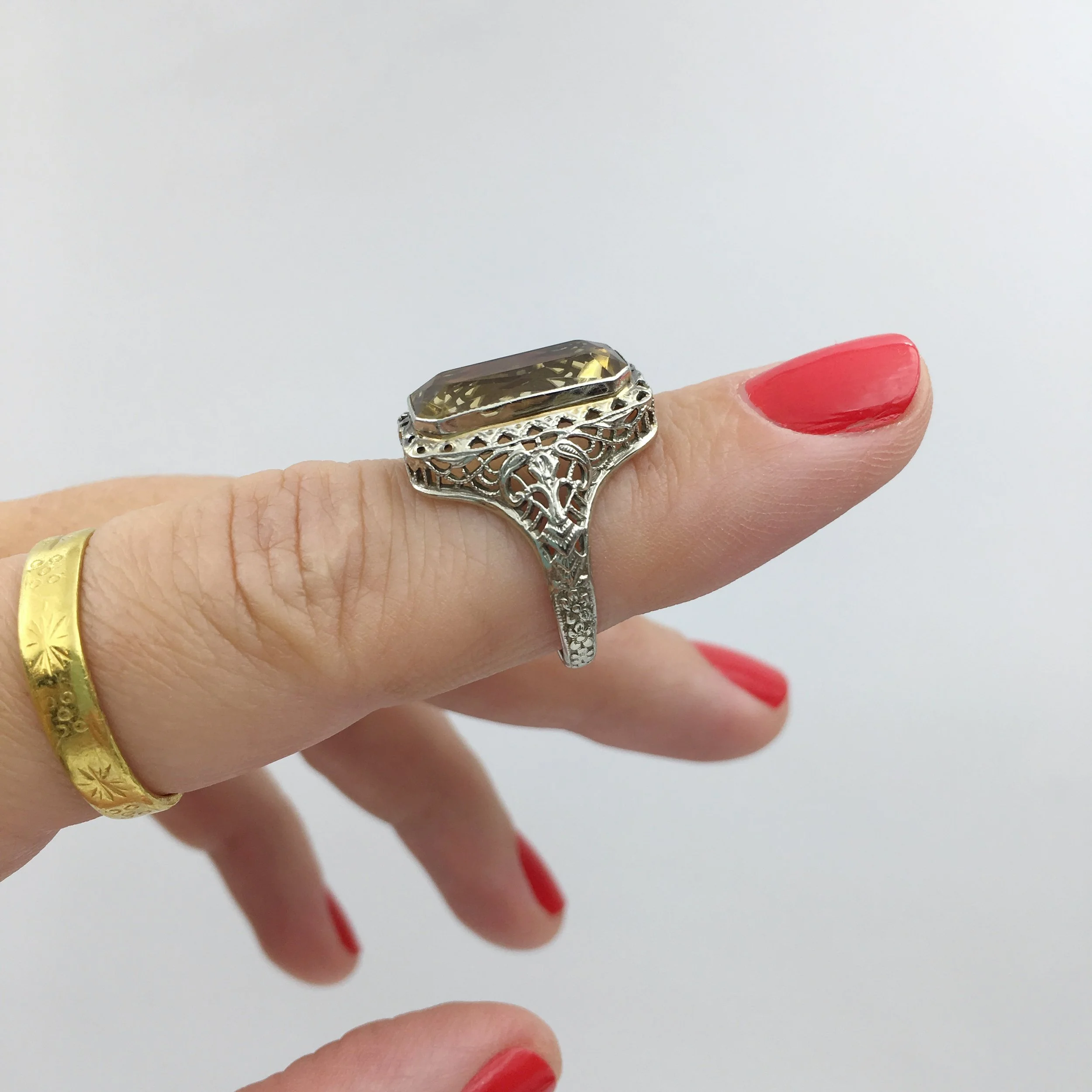 Art Deco citrine filigree ring Reverie estate jewelry NYC
