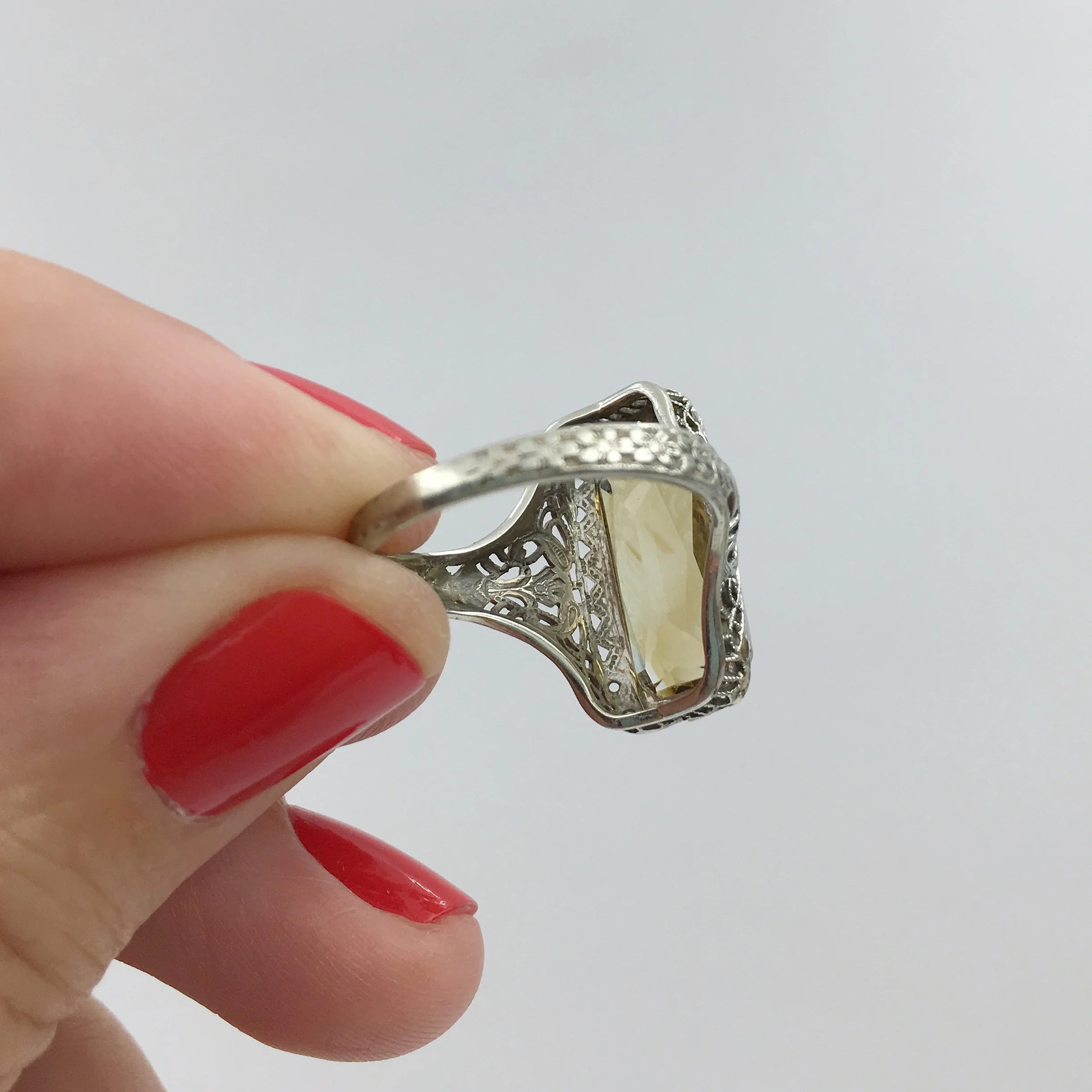 Art Deco citrine filigree ring Reverie estate jewelry NYC