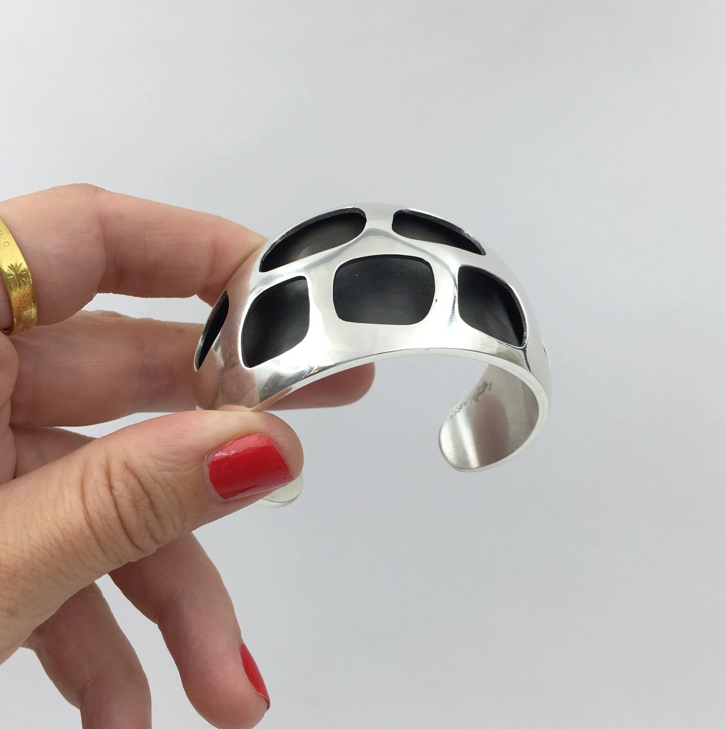 modernist sterling shadow box cuff Reverie vintage jewelry NYC