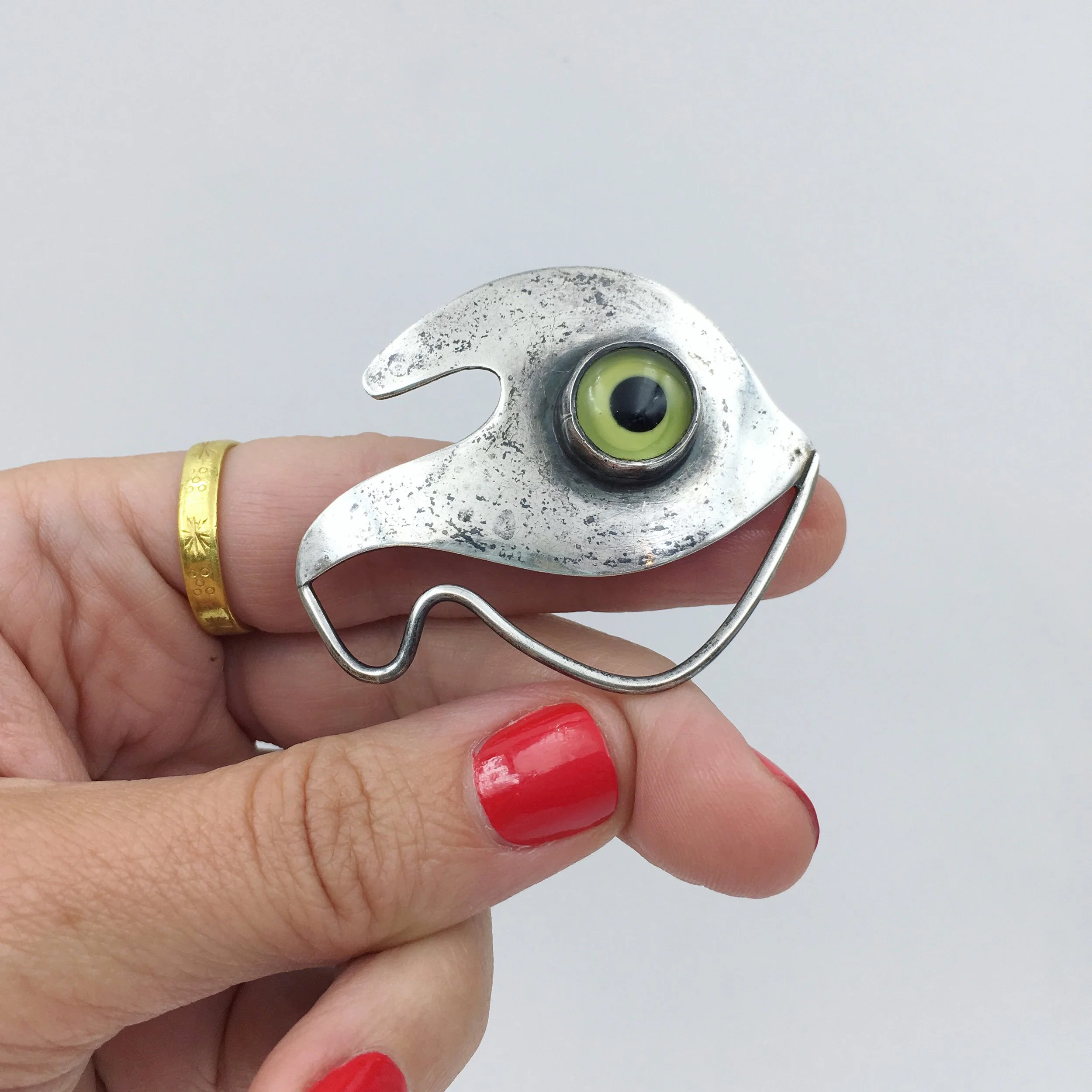 Sam Kramer taxidermy eye brooch Reverie vintage jewelry NYC