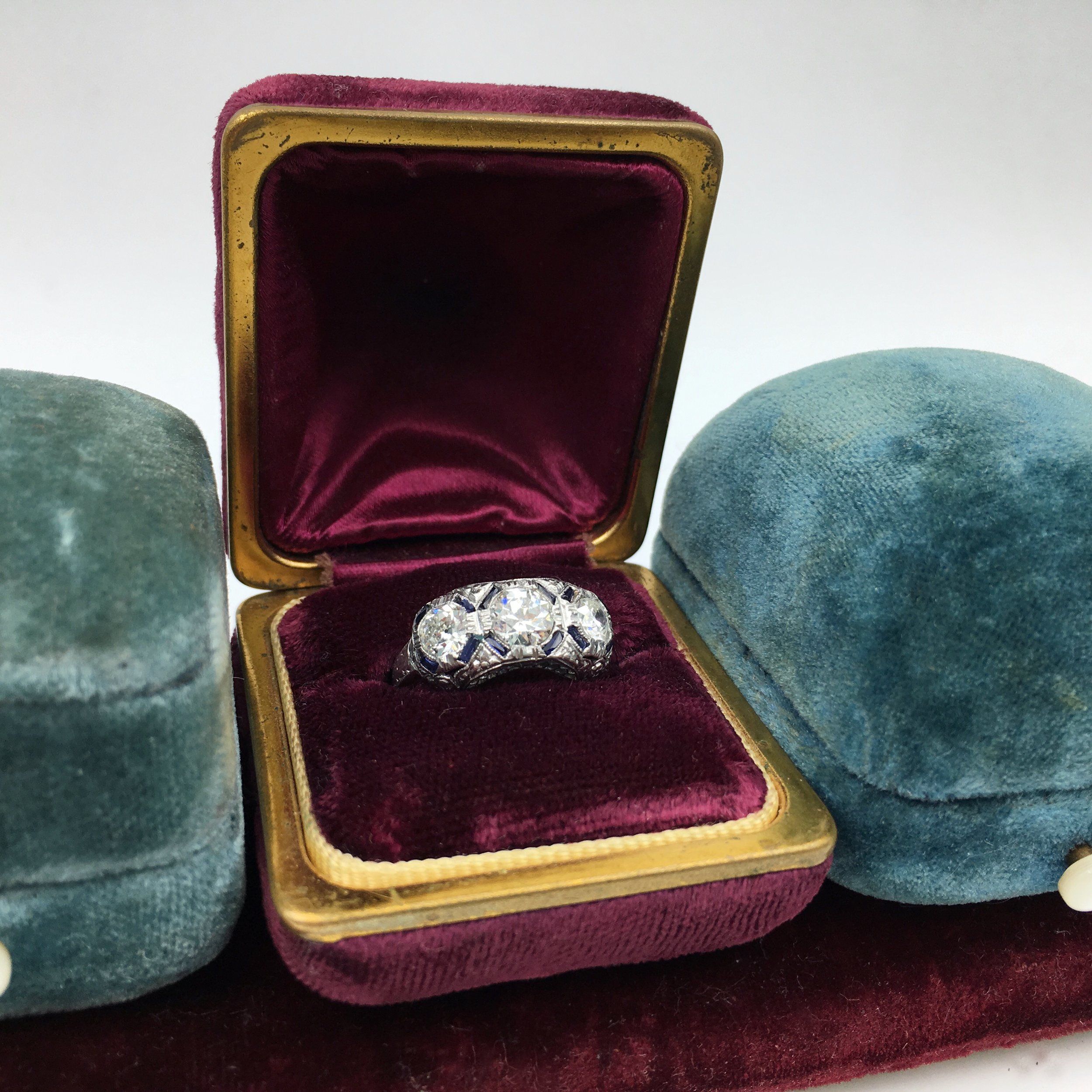 Art Deco Three Stone Diamond Ring, Platinum Circa 1920 — Reverie