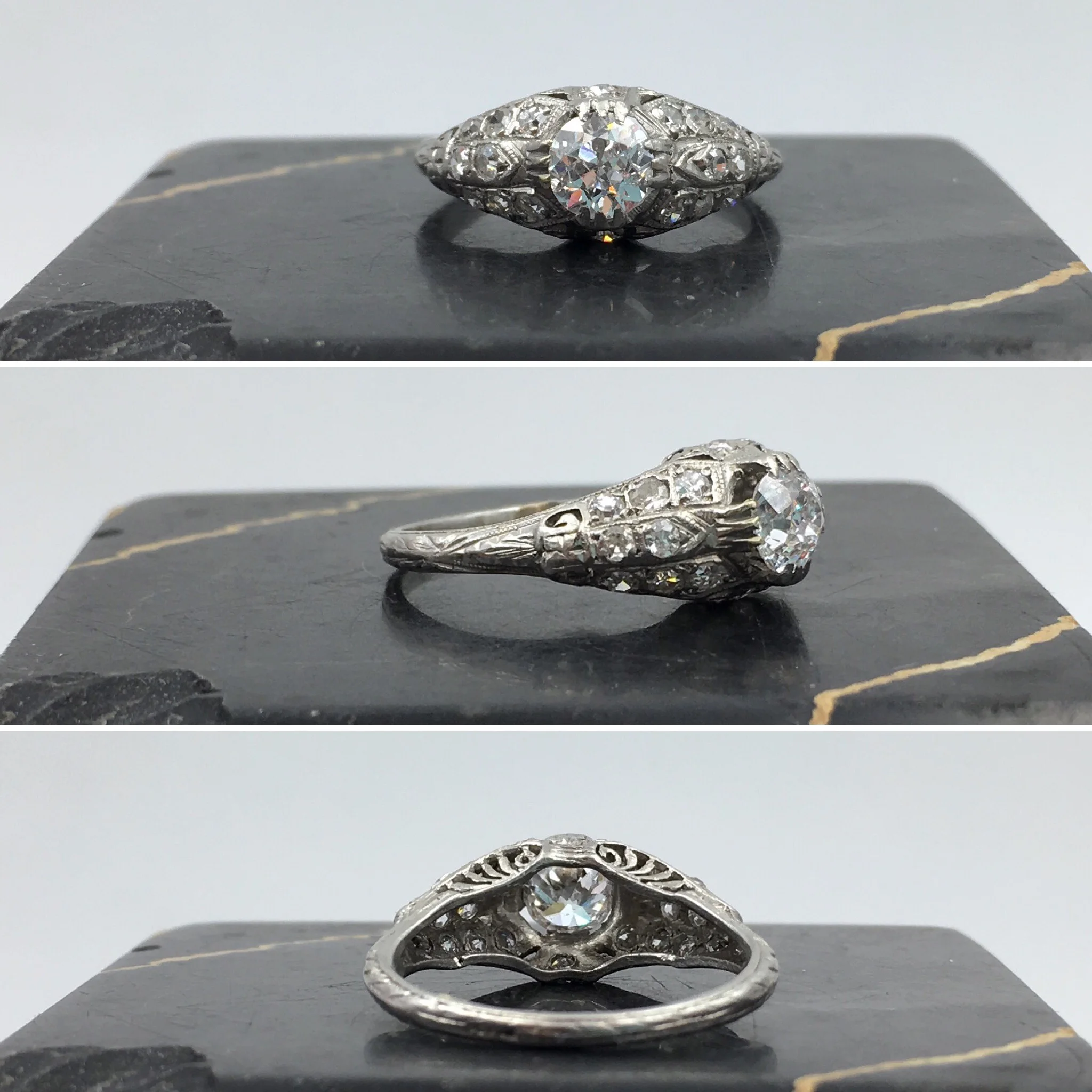 Antique platinum engagement ring Reverie vintage jewelry NYC