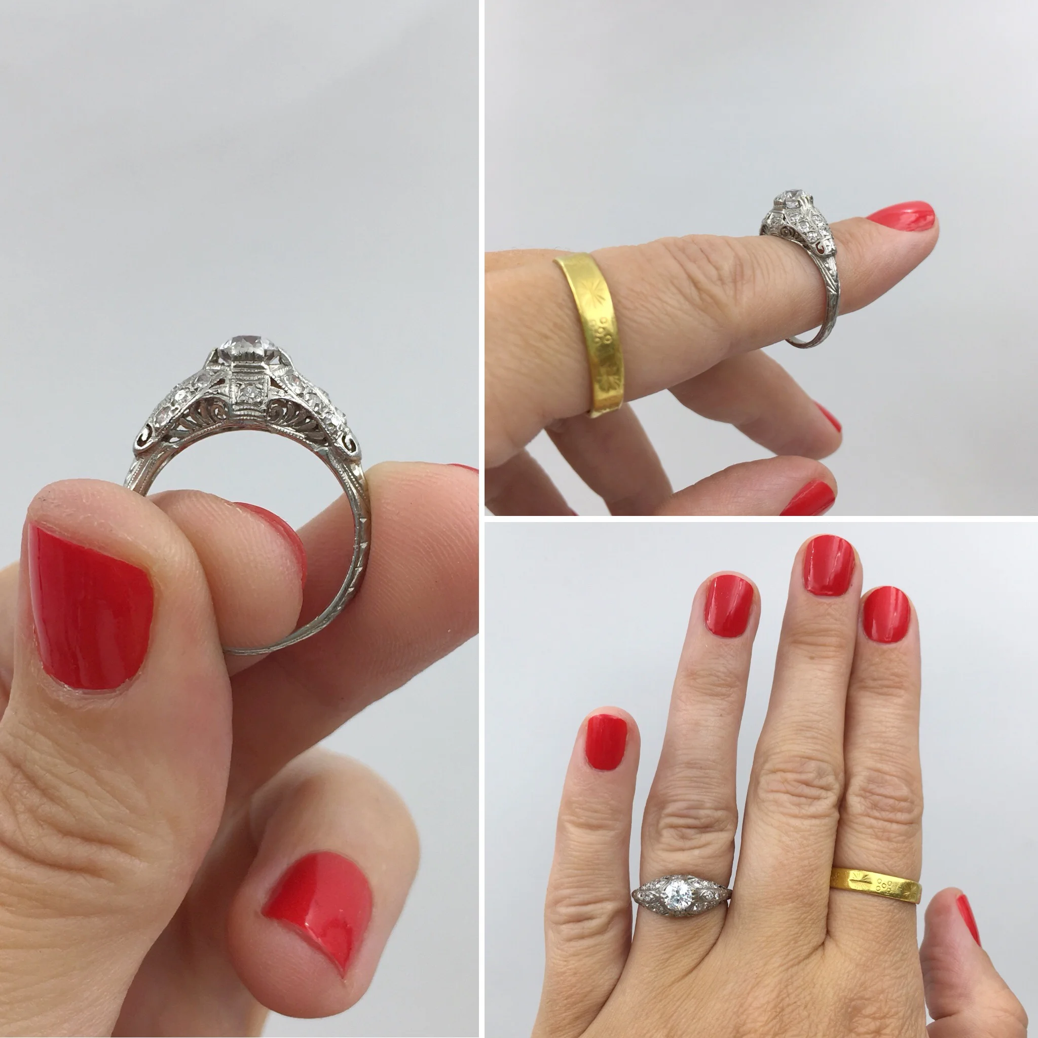 Antique platinum engagement ring Reverie vintage jewelry NYC