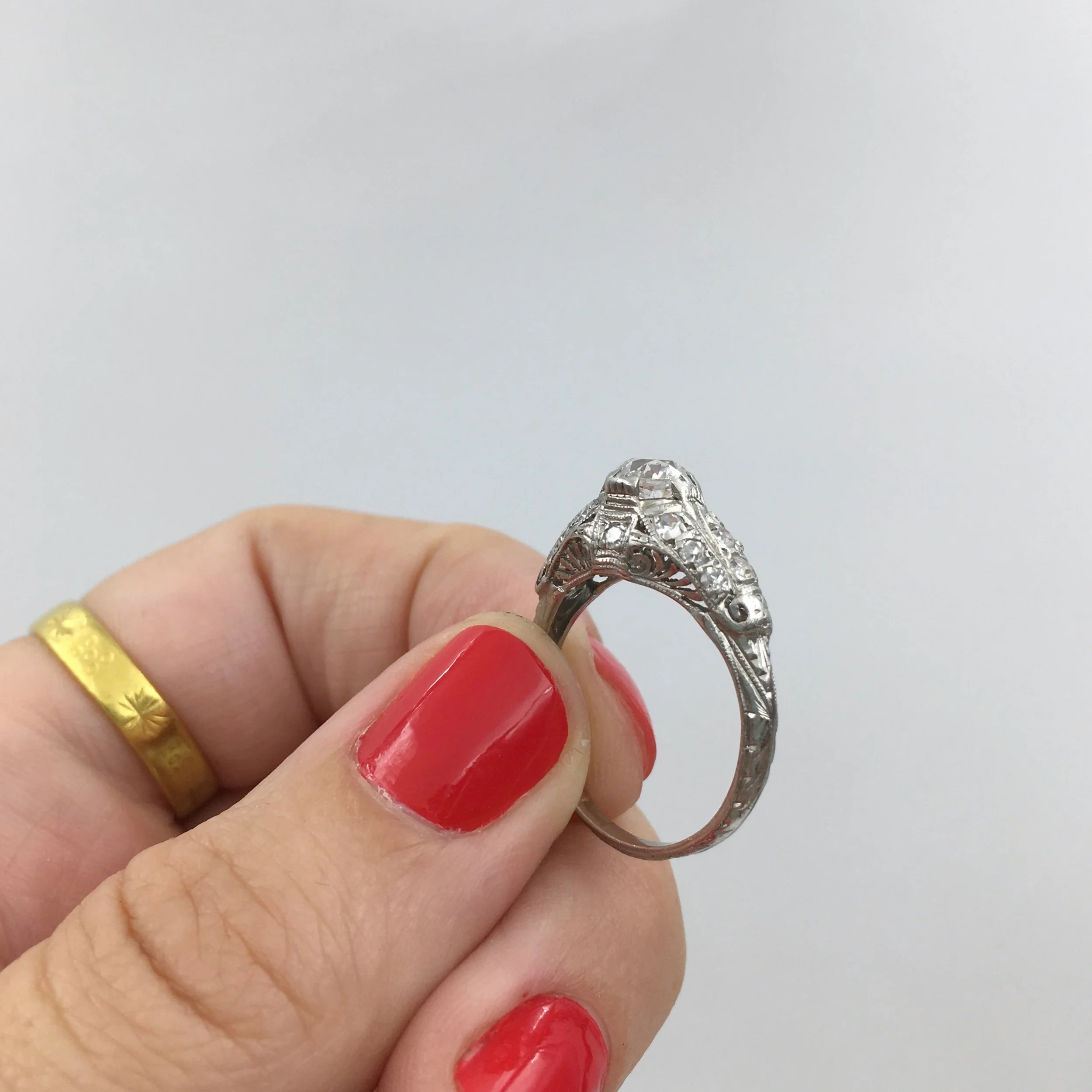 Antique platinum engagement ring Reverie vintage jewelry NYC