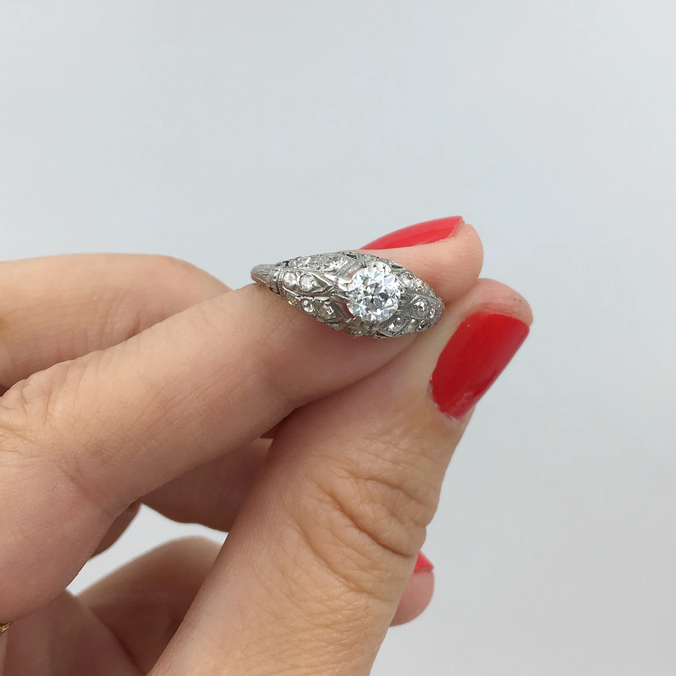 Antique platinum engagement ring Reverie vintage jewelry NYC